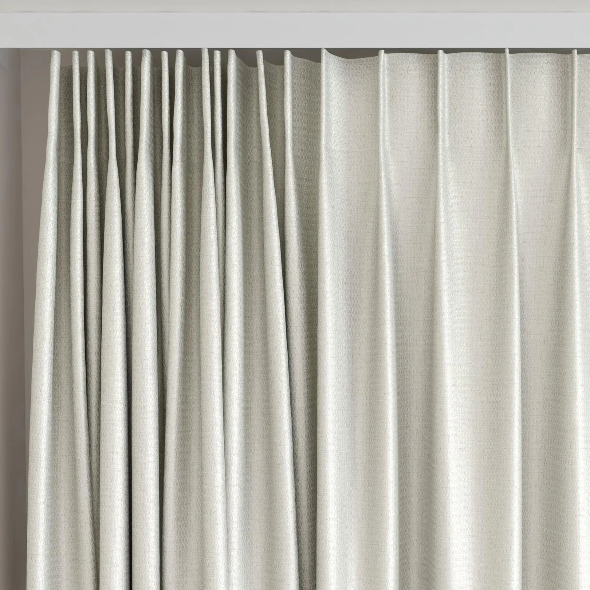 Top view of Kennedy FR Blackout Hessian, on curtain rail