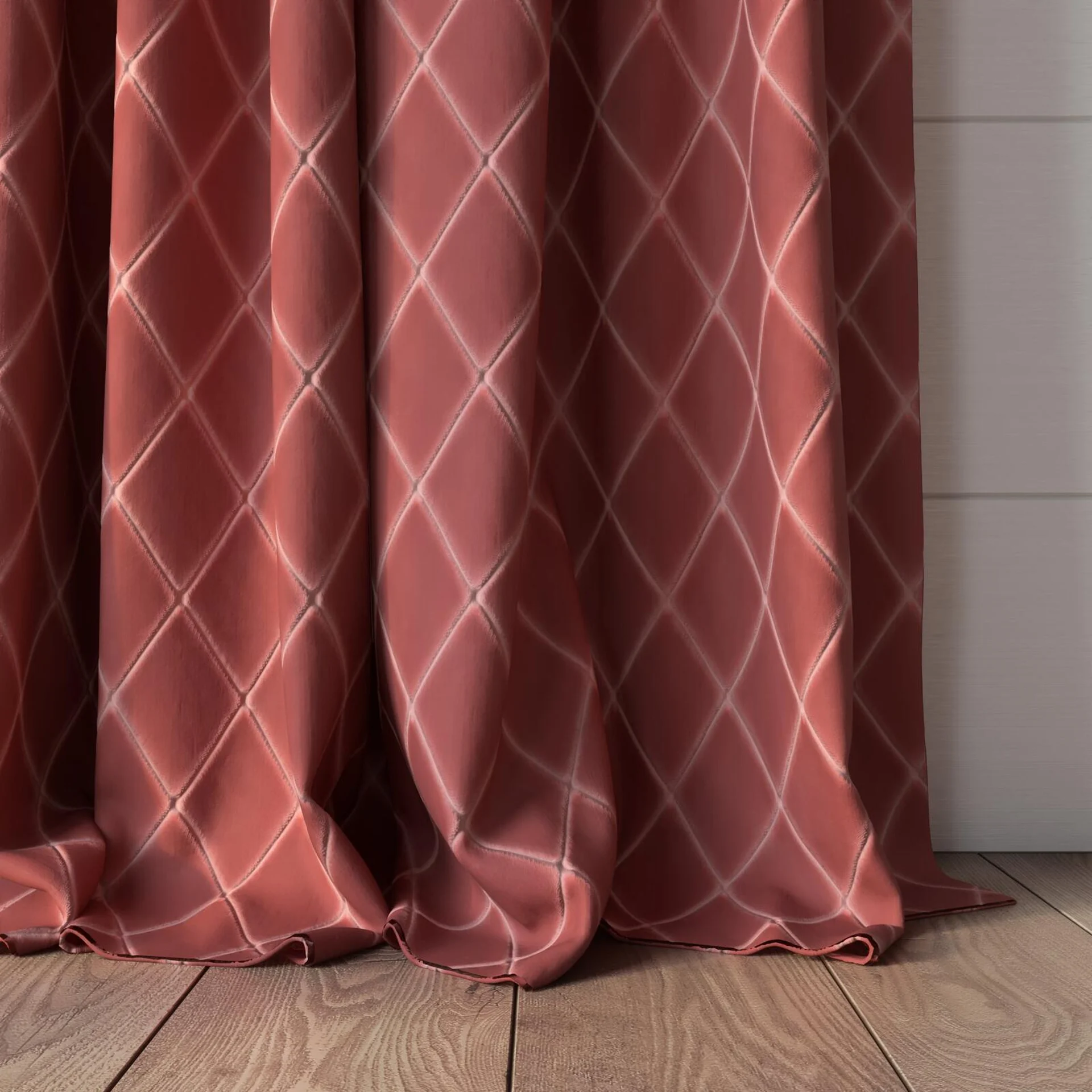 Bottom view of Pantheon Bellini, puddled, on curtain rod