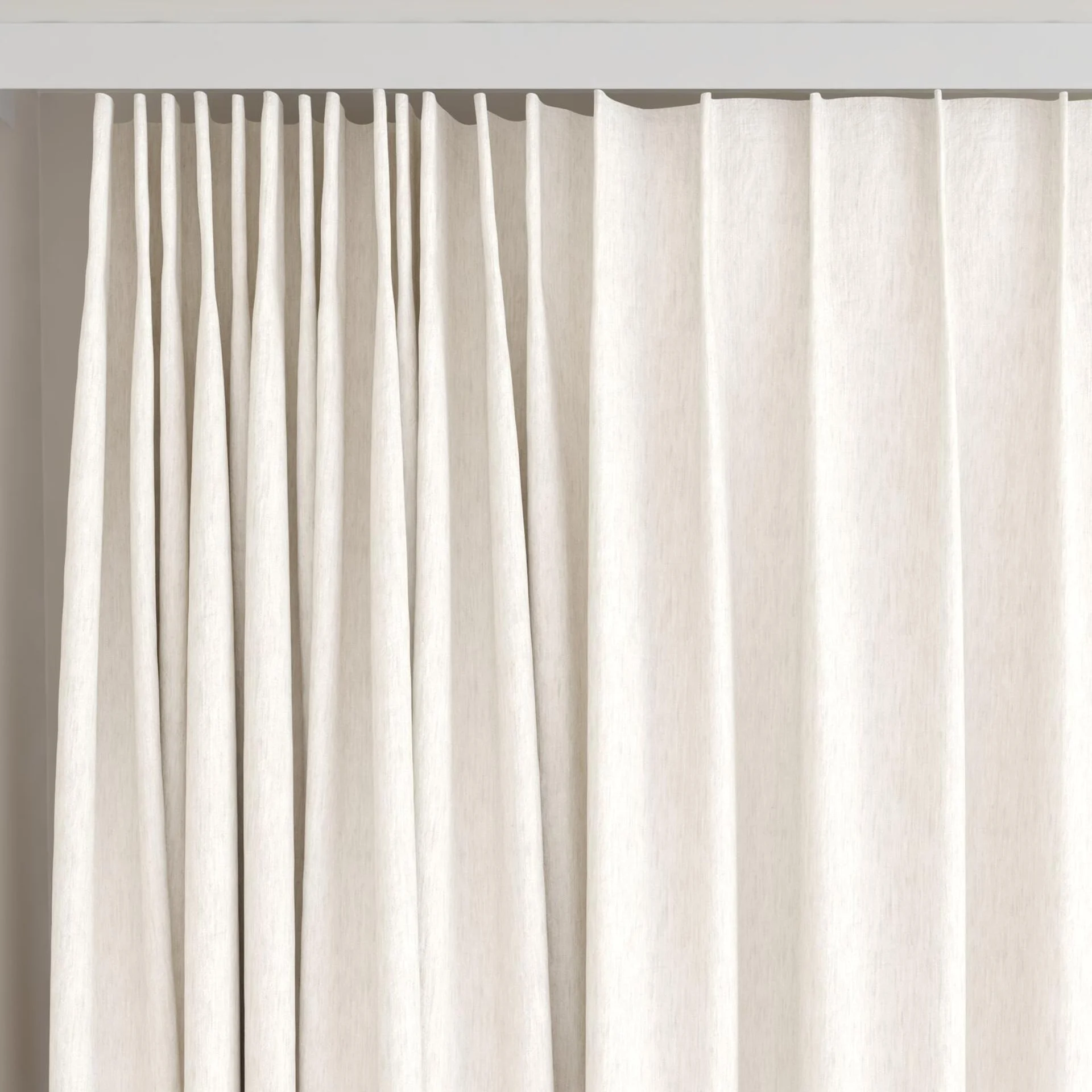 Top view of Obi Stonewash Eggshell, on curtain rail