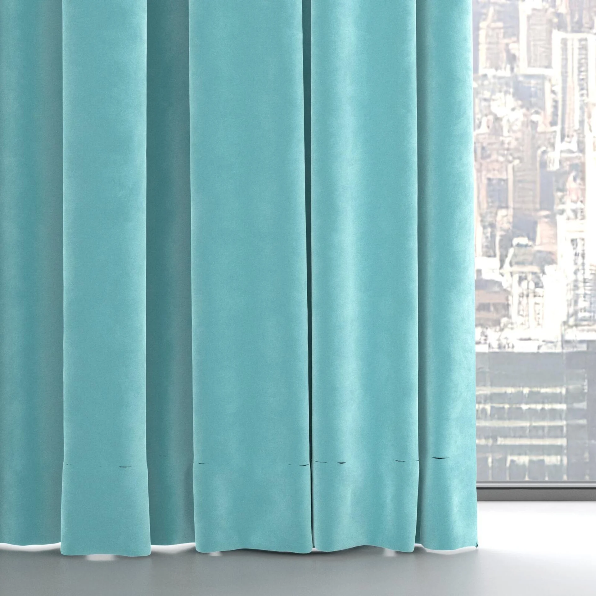 Bottom view of Lux Velvet Aqua 8816, on hidden rail