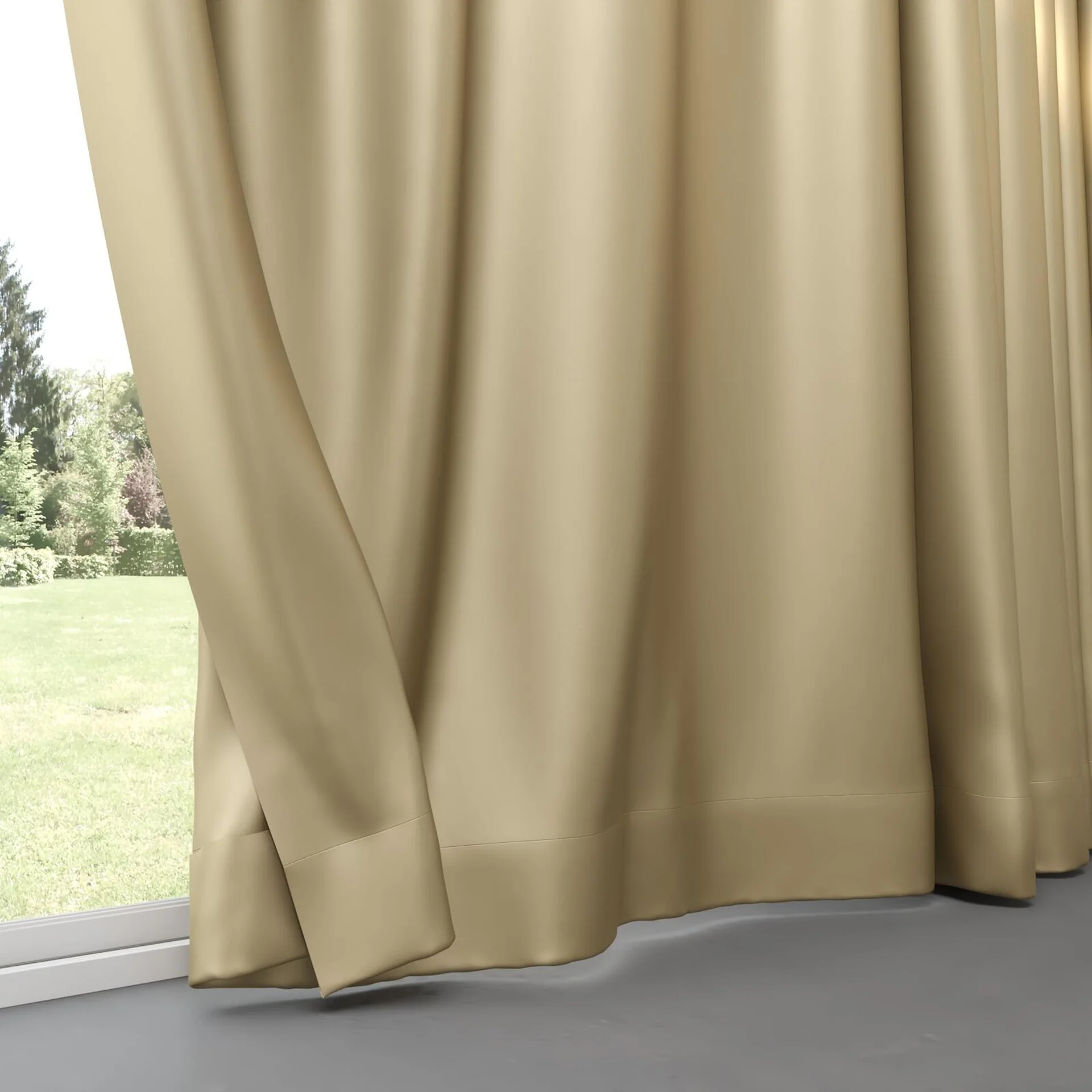 Bottom view of Moonbeam Oatmeal, pinch pleat