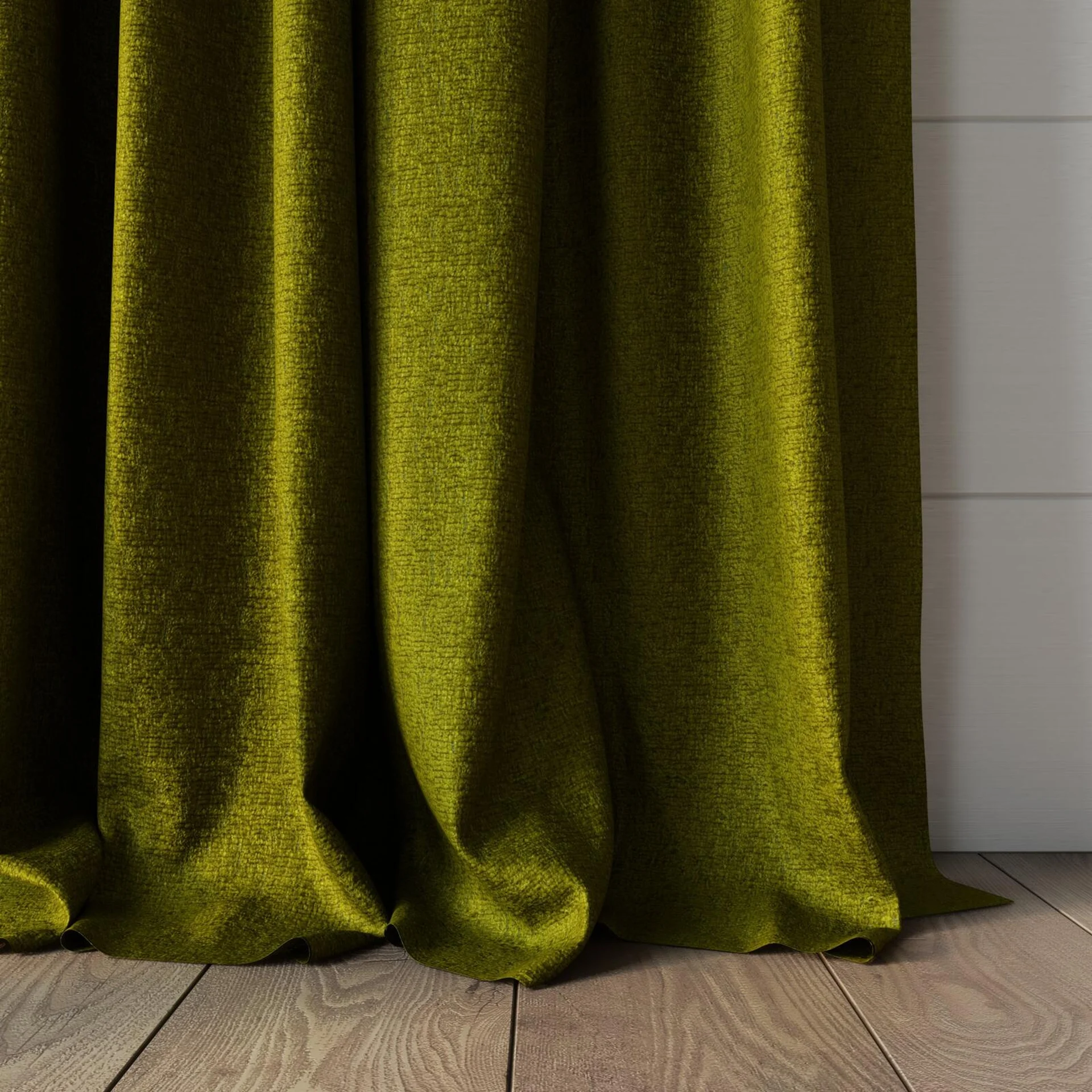 Bottom view of Monsieur Grass, puddled, on curtain rod