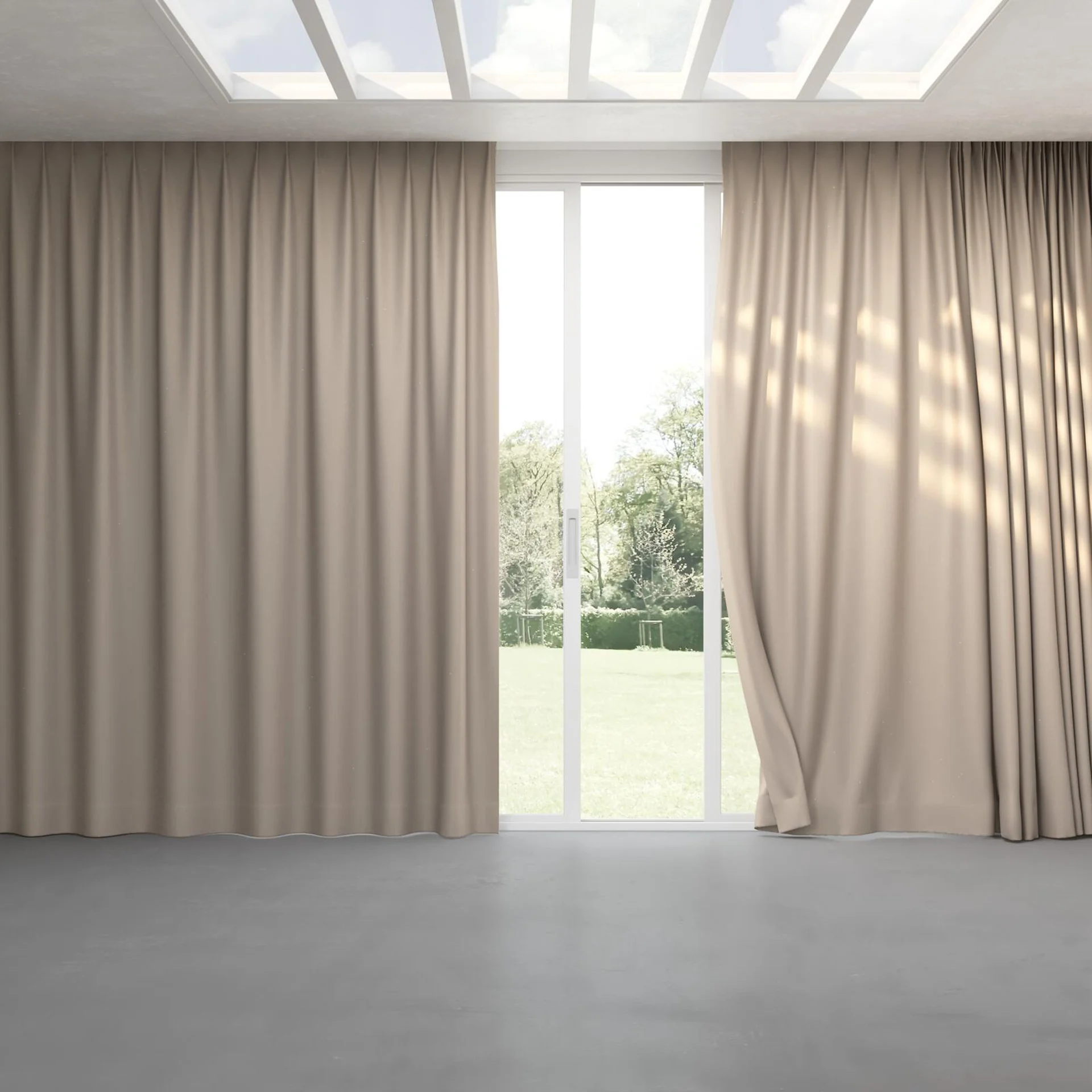 Full view of Duede Putty, pinch pleat
