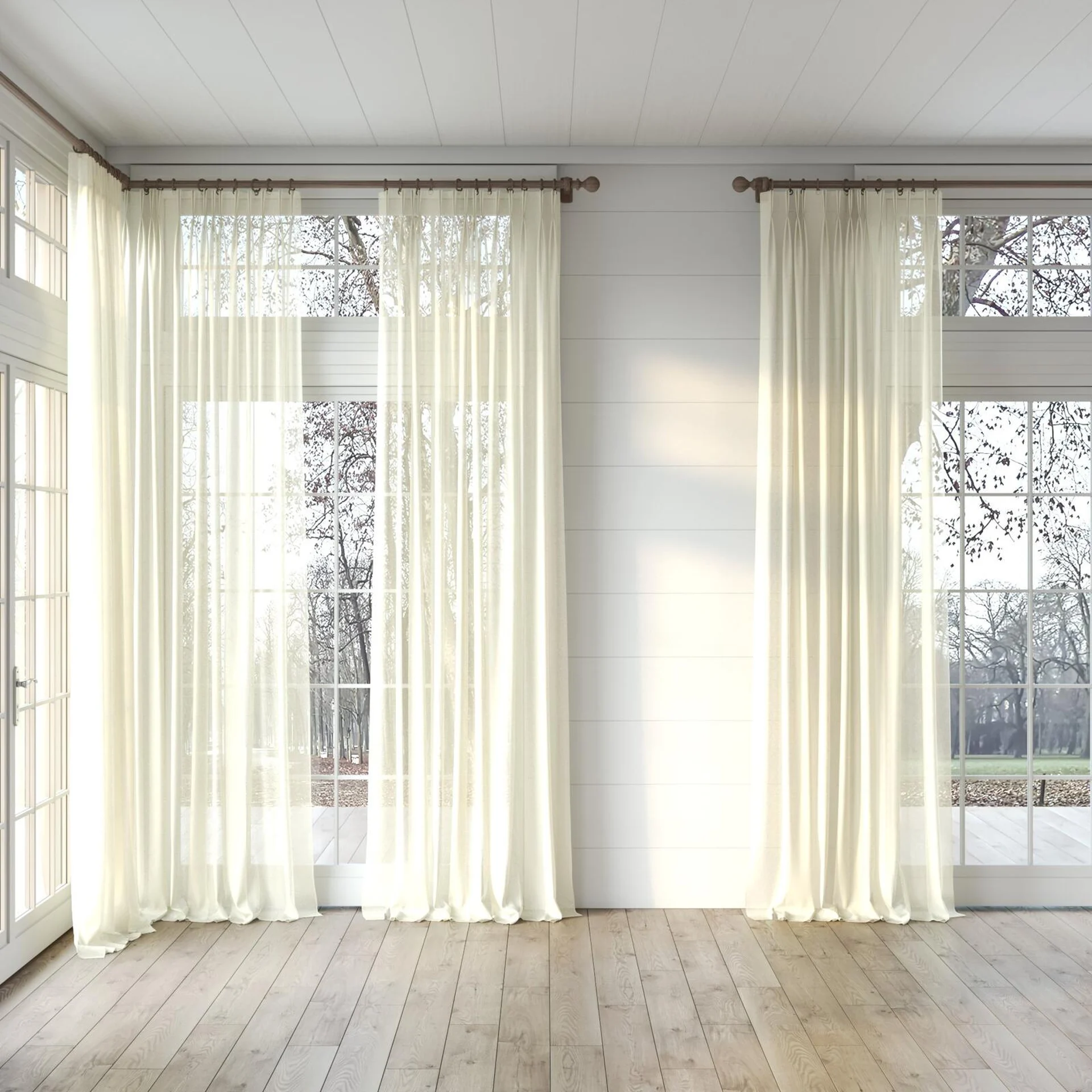 Full view of Alcova Sun, puddled, on curtain rod