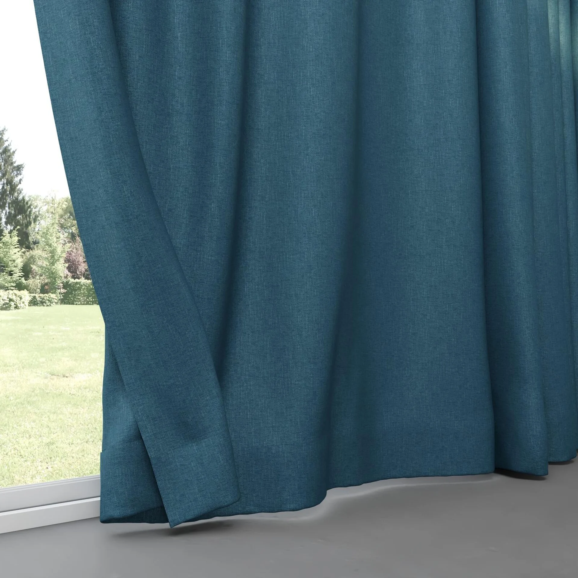 Bottom view of Perfecto Teal, pinch pleat