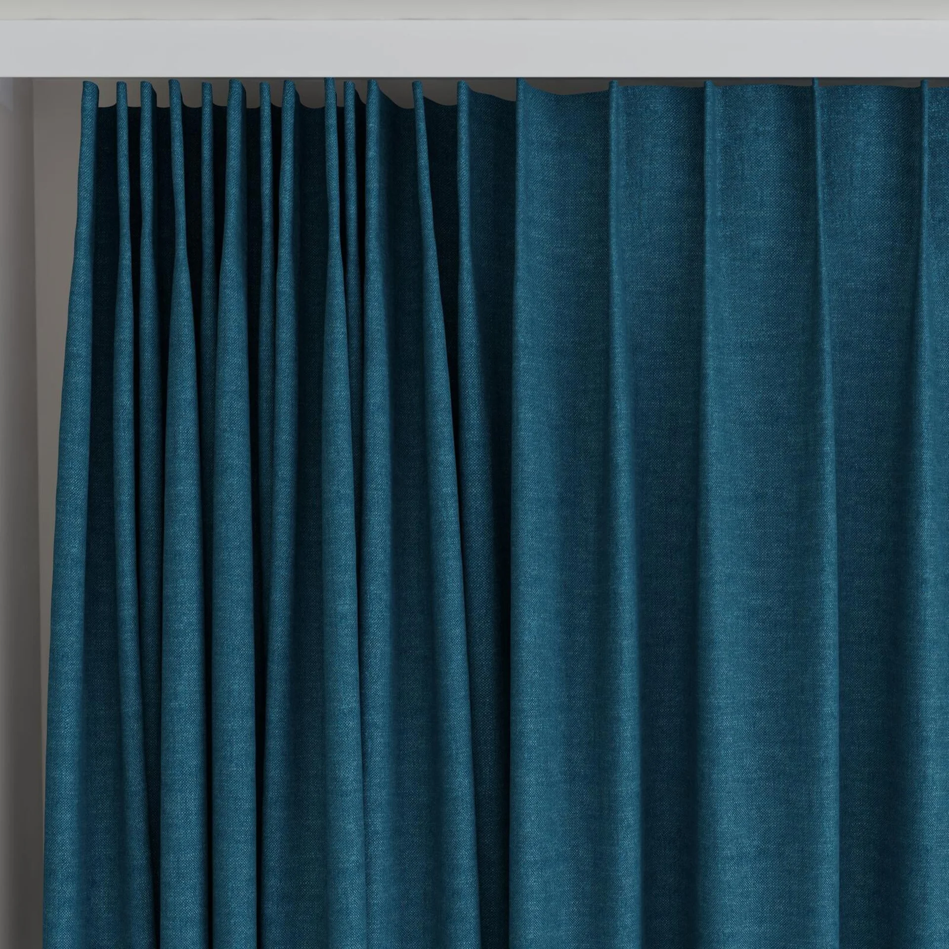 Top view of Rover Denim, on curtain rail