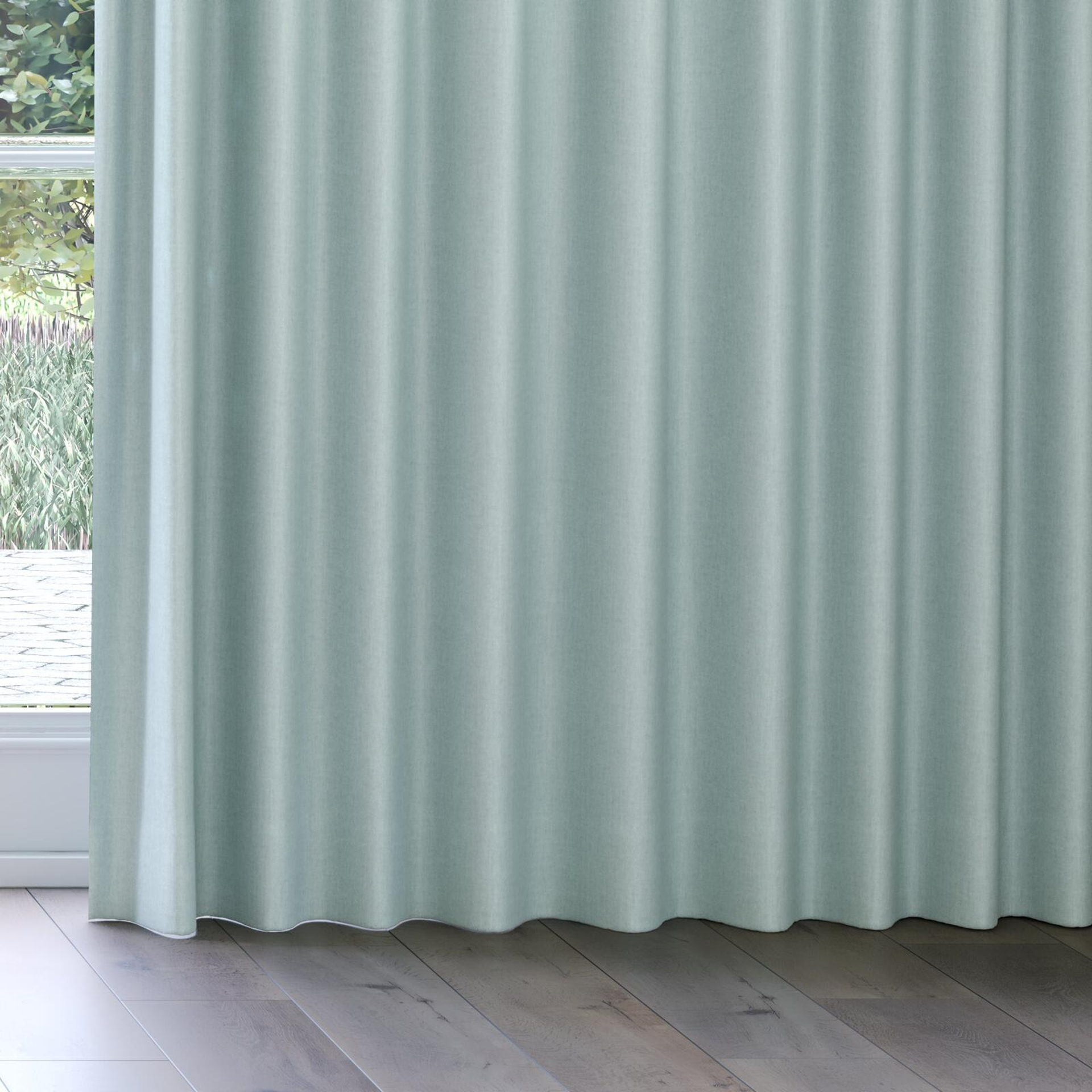 Bottom view of Cushy Sky, on curtain rail