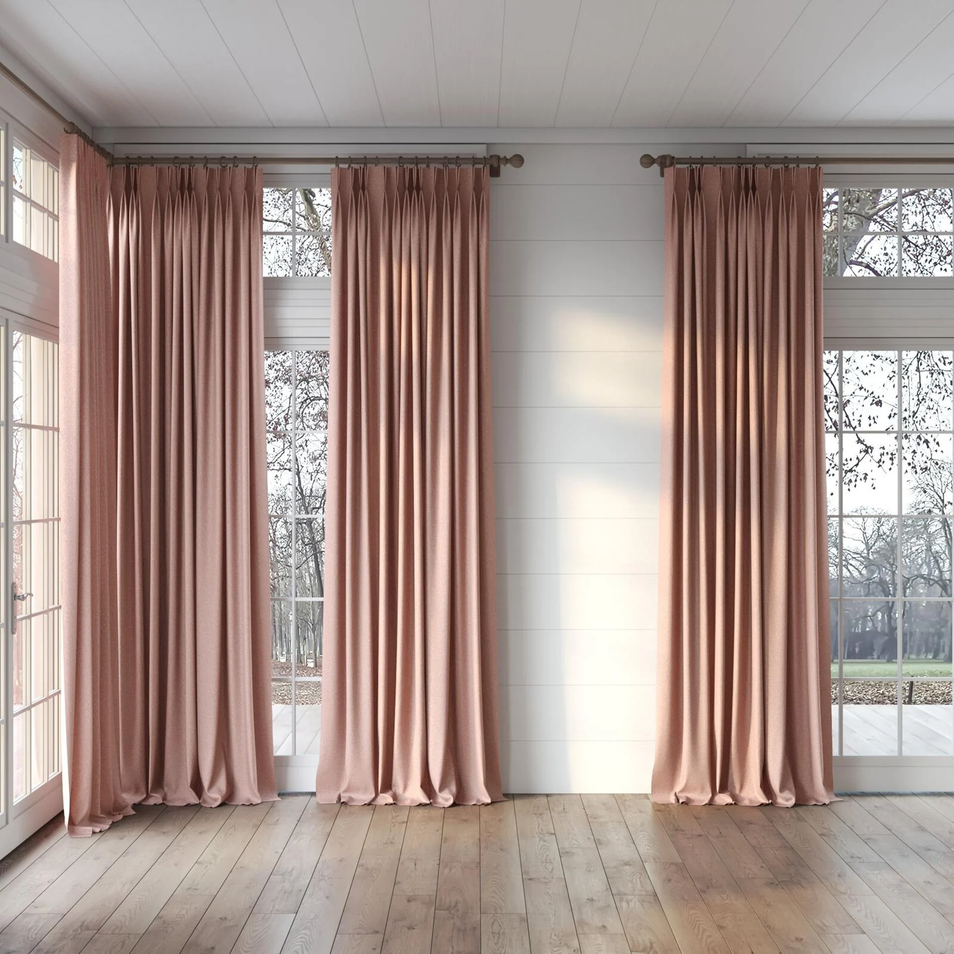 Full view of Sabik Peony, puddled, on curtain rod