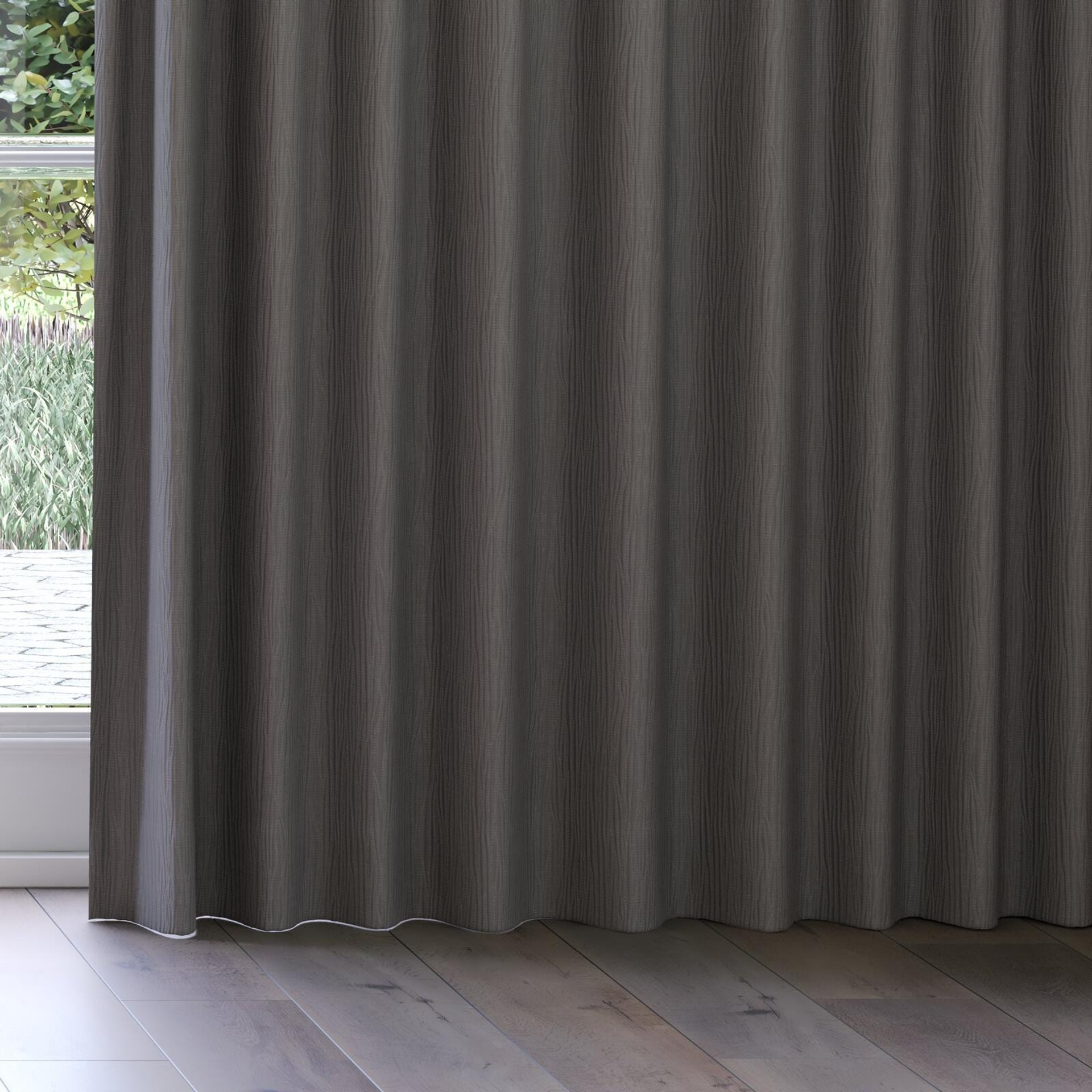 Bottom view of Sandrift Truffle, on curtain rail
