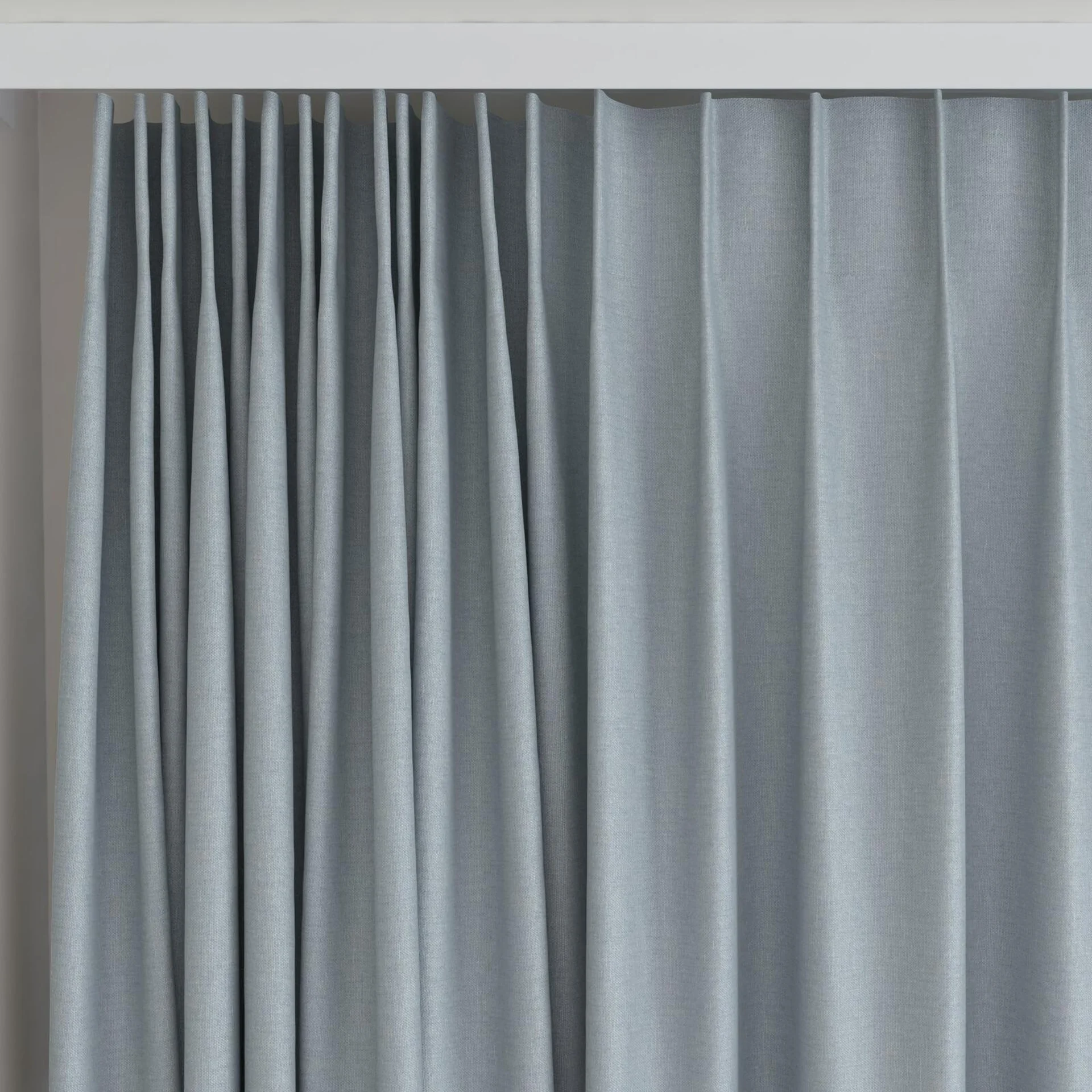 Top view of Infinite Powder Blue, on curtain rail