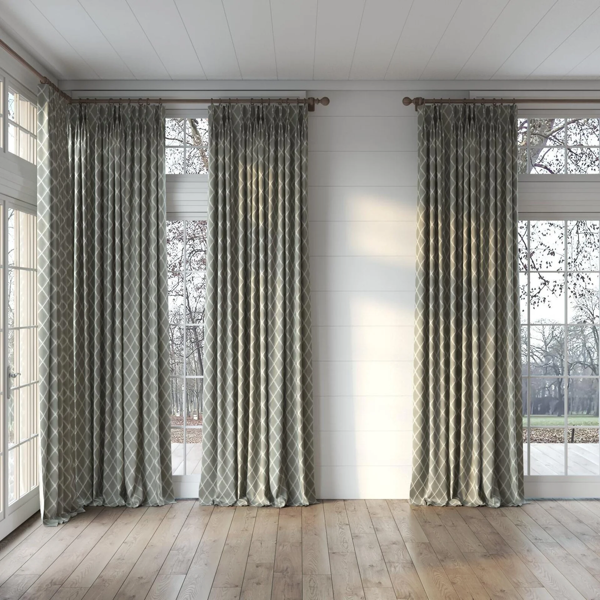 Full view of Pantheon Stone, puddled, on curtain rod