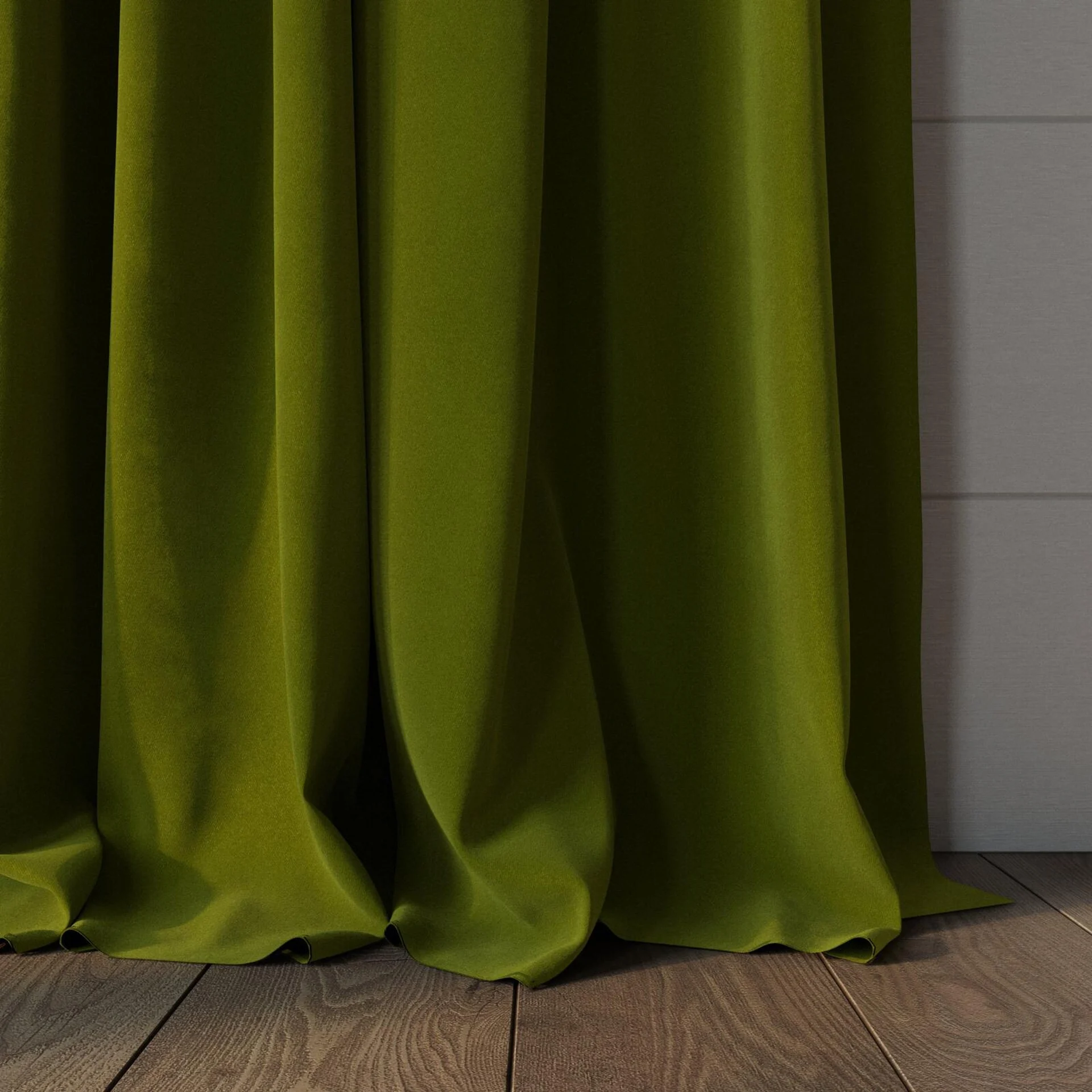Bottom view of Verbier Oasis, puddled, on curtain rod