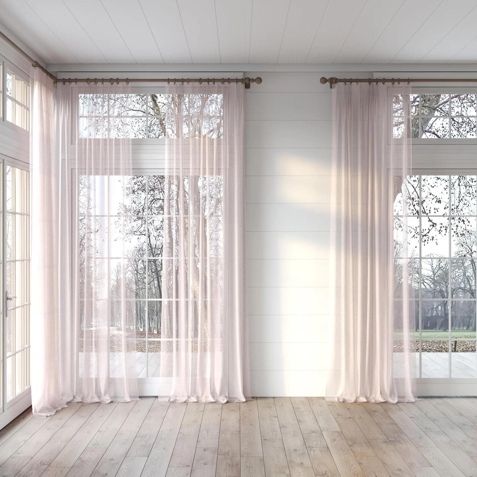 Full view of Pure Linen Petal, puddled, on curtain rod