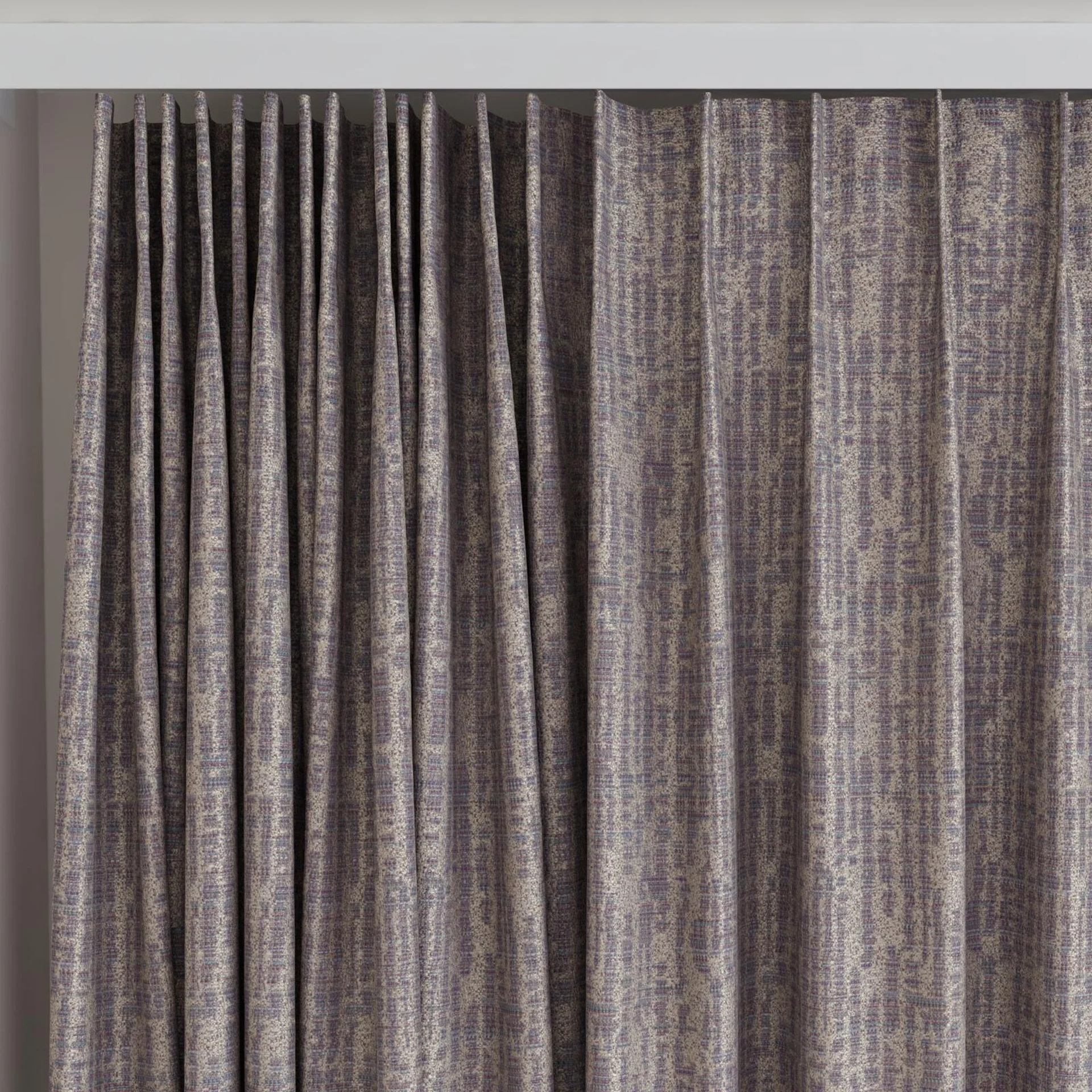 Top view of Unicode Plum, on curtain rail