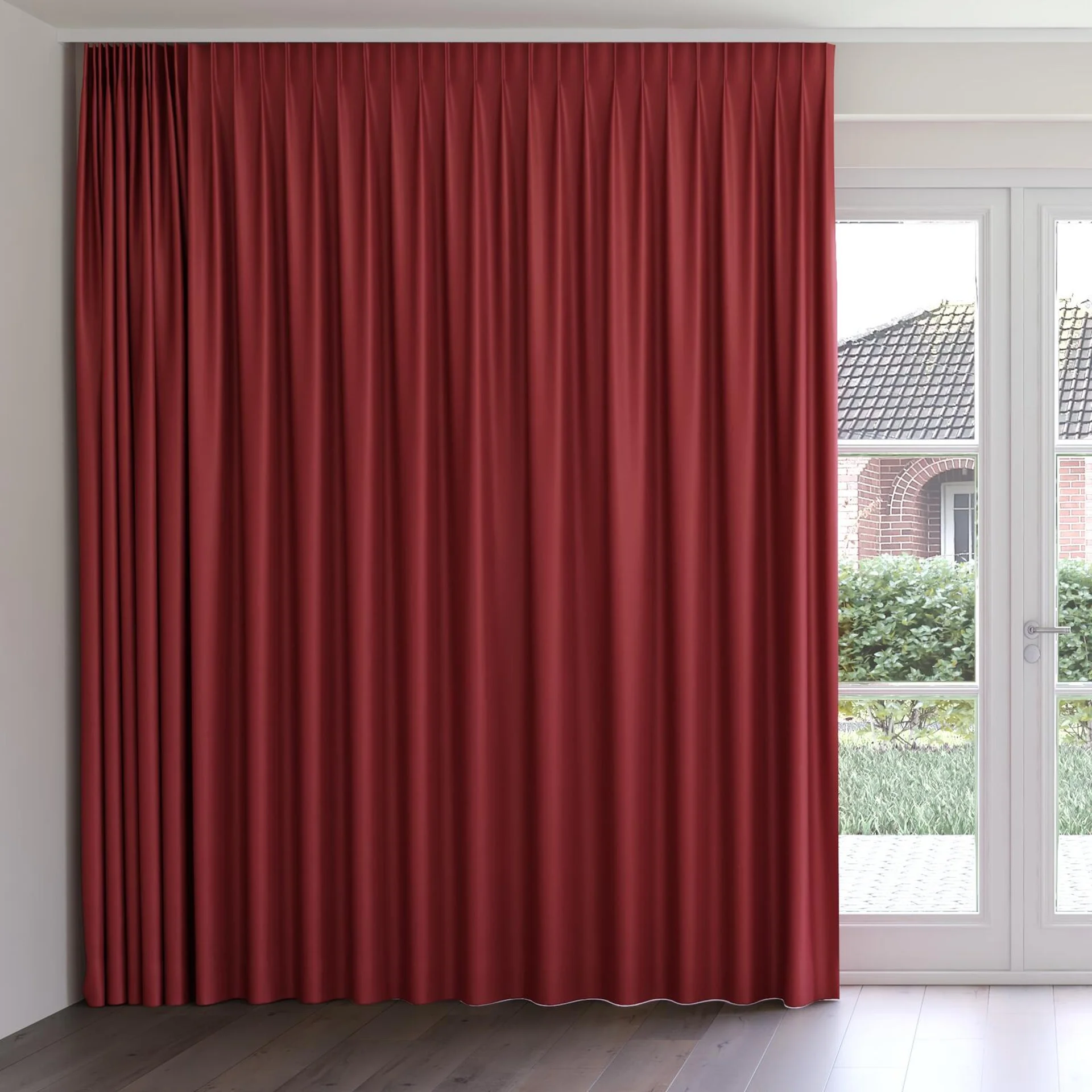 Front view of Re-Vive Rouge, on curtain rail