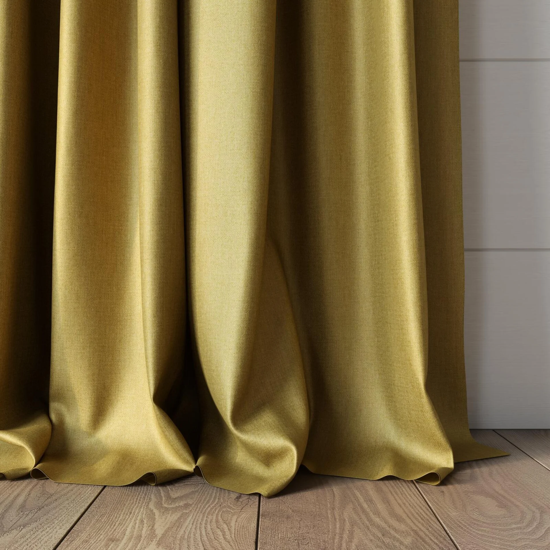Bottom view of Matrix Gold, puddled, on curtain rod