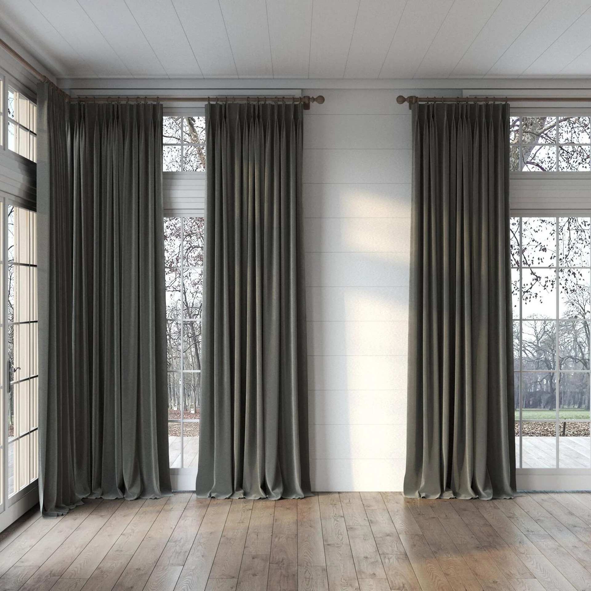Full view of Vienna Obsidian, puddled, on curtain rod