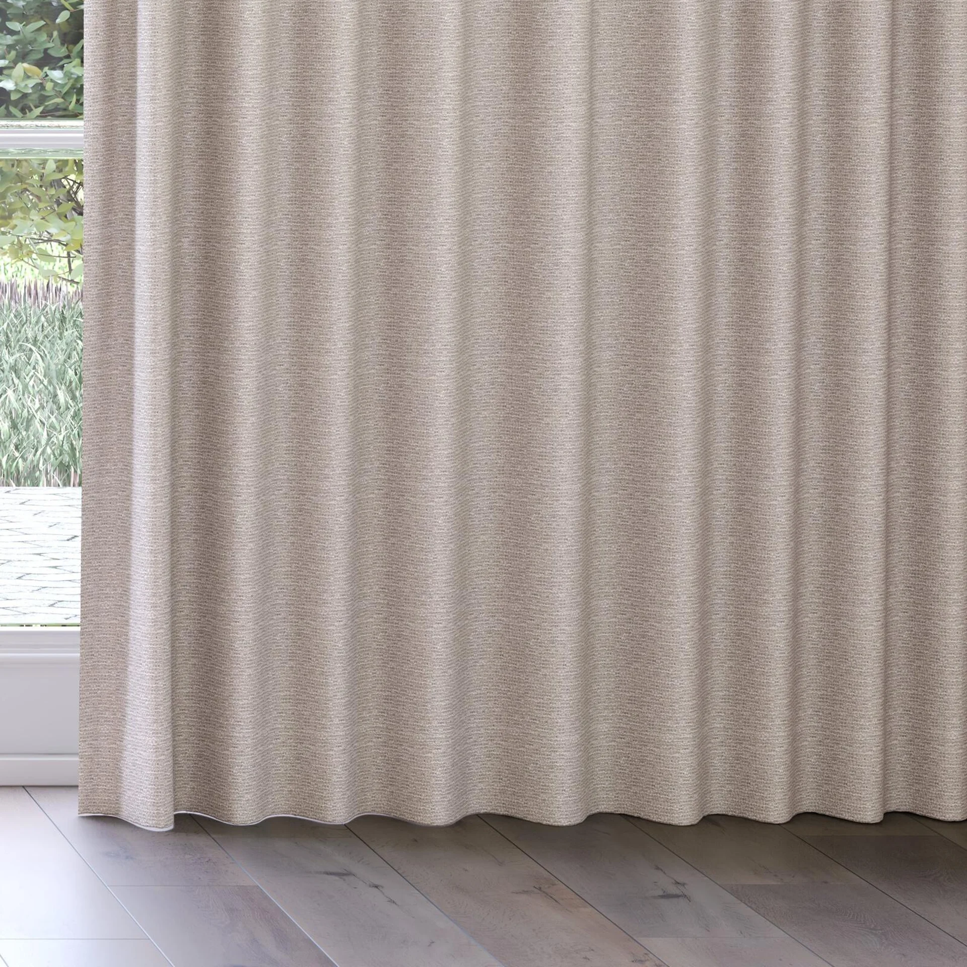 Bottom view of Cestino Flax, on curtain rail