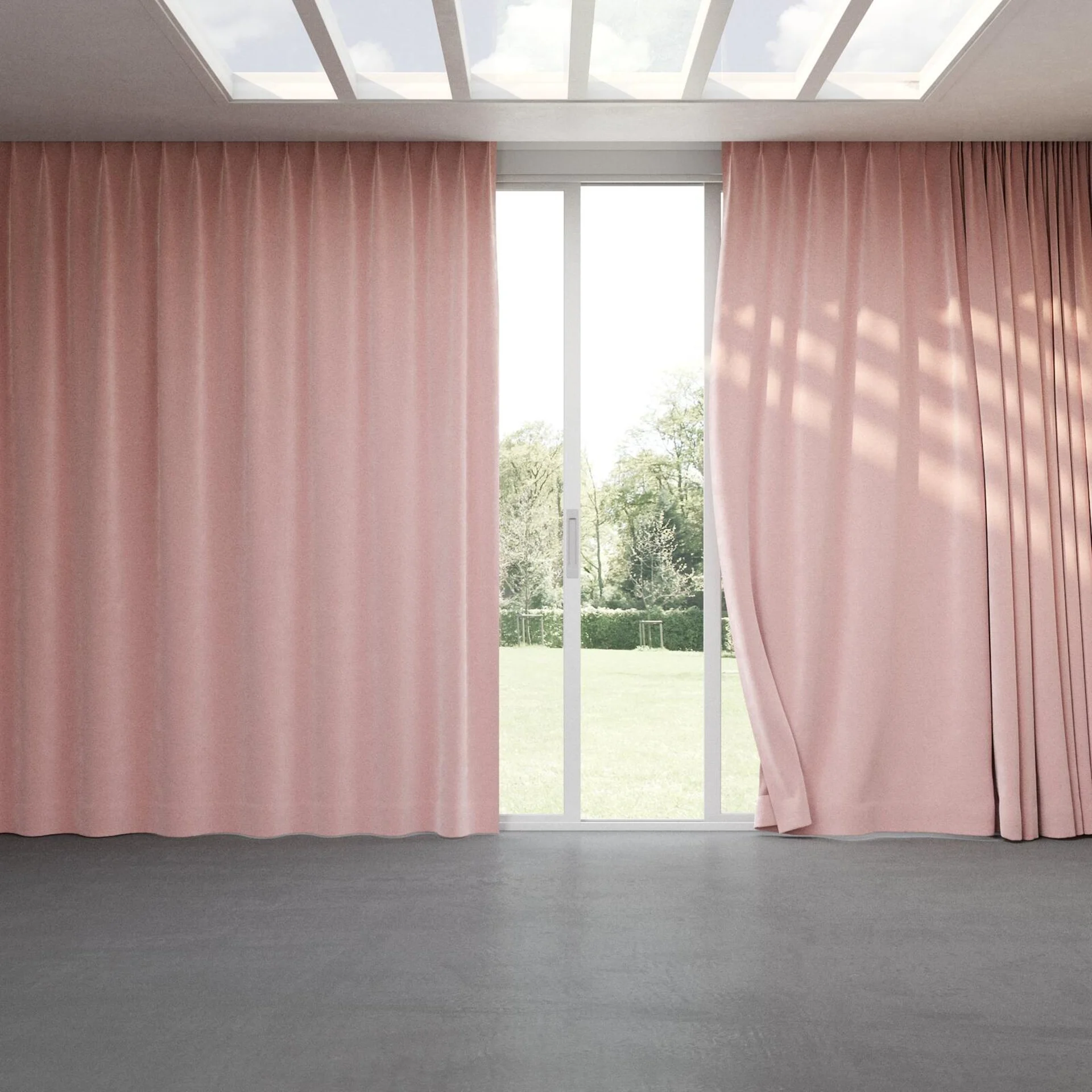 Full view of Geneva Petal, pinch pleat