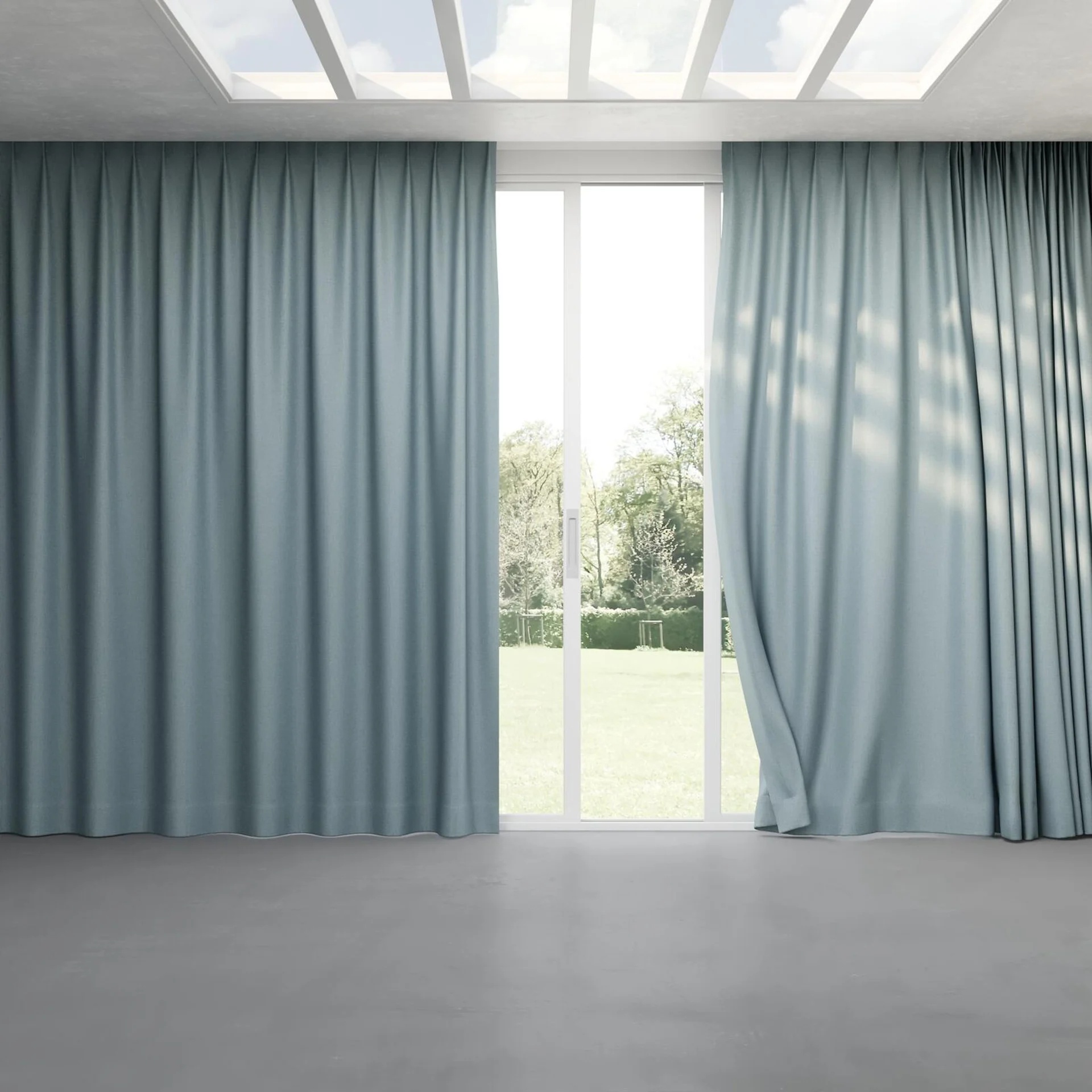 Full view of Re-New Azure, pinch pleat
