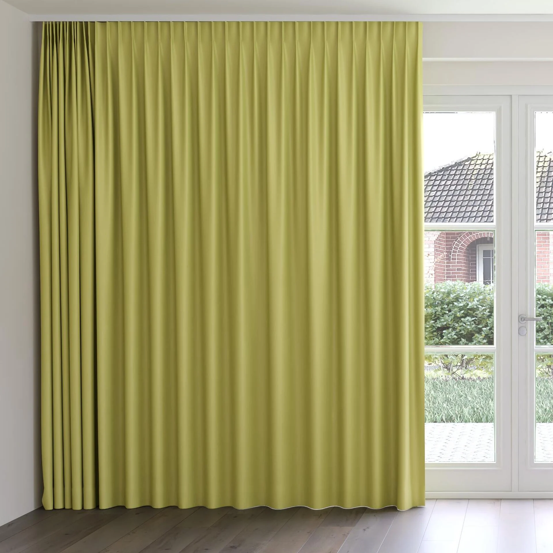 Front view of Ultra Dim Oasis, on curtain rail