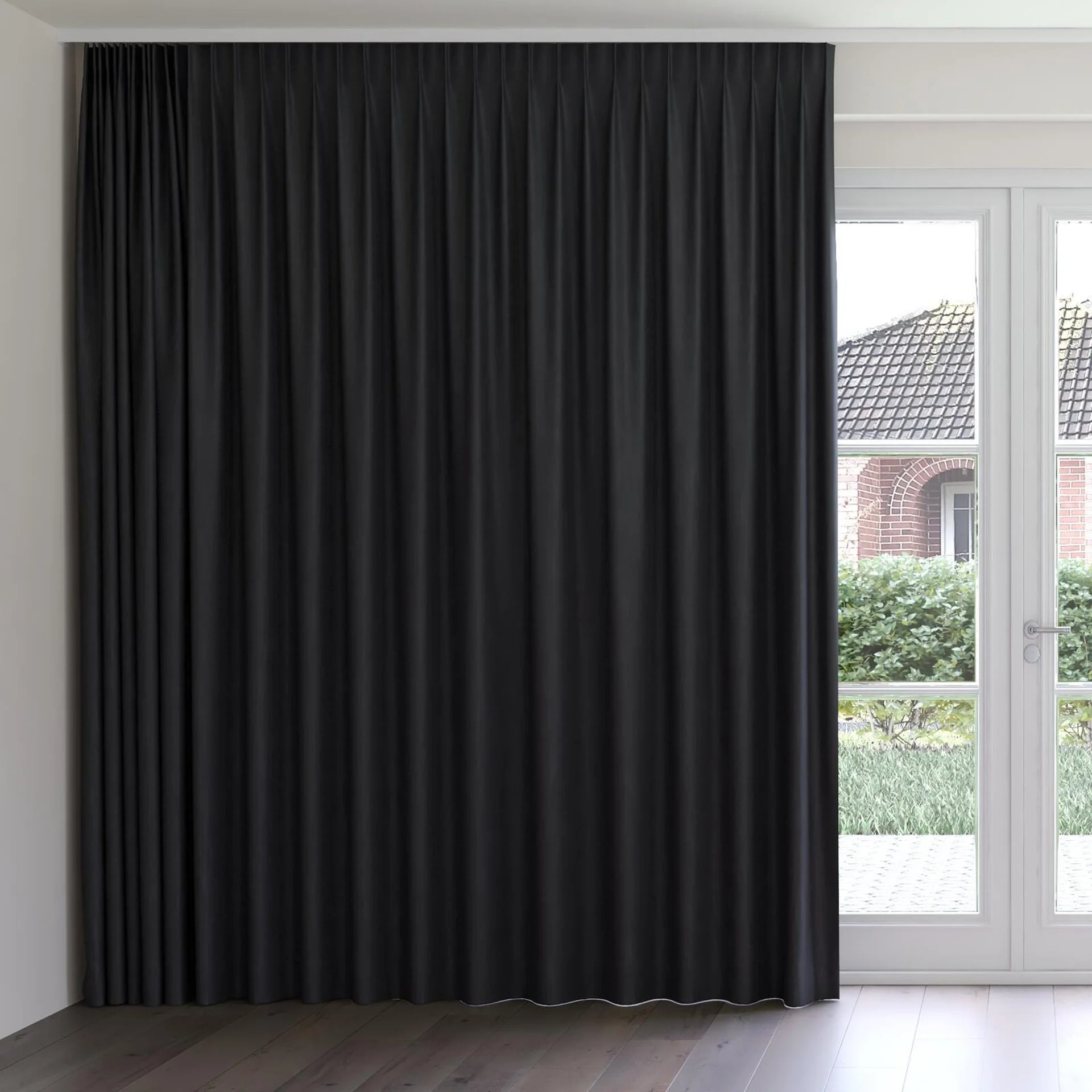 Front view of Kidglove Onyx, on curtain rail