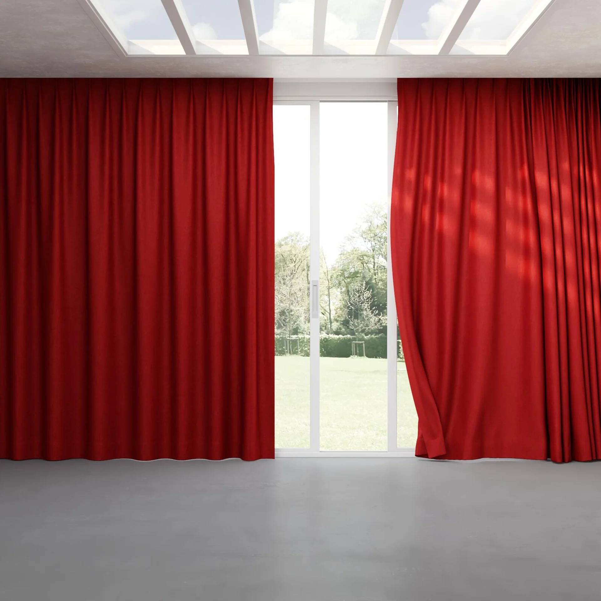 Full view of Bronco Cherry, pinch pleat