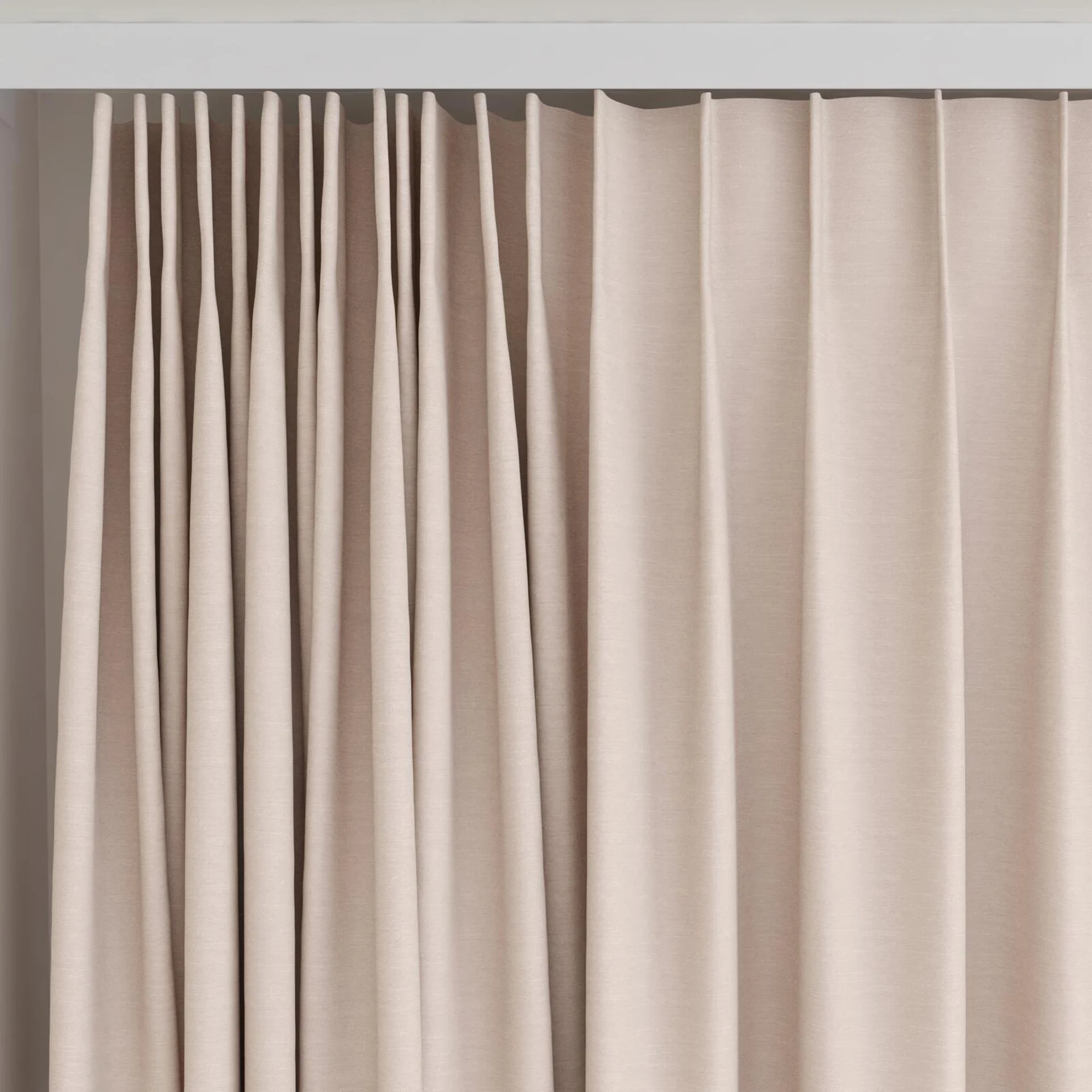 Top view of Maharaja II Blush, on curtain rail