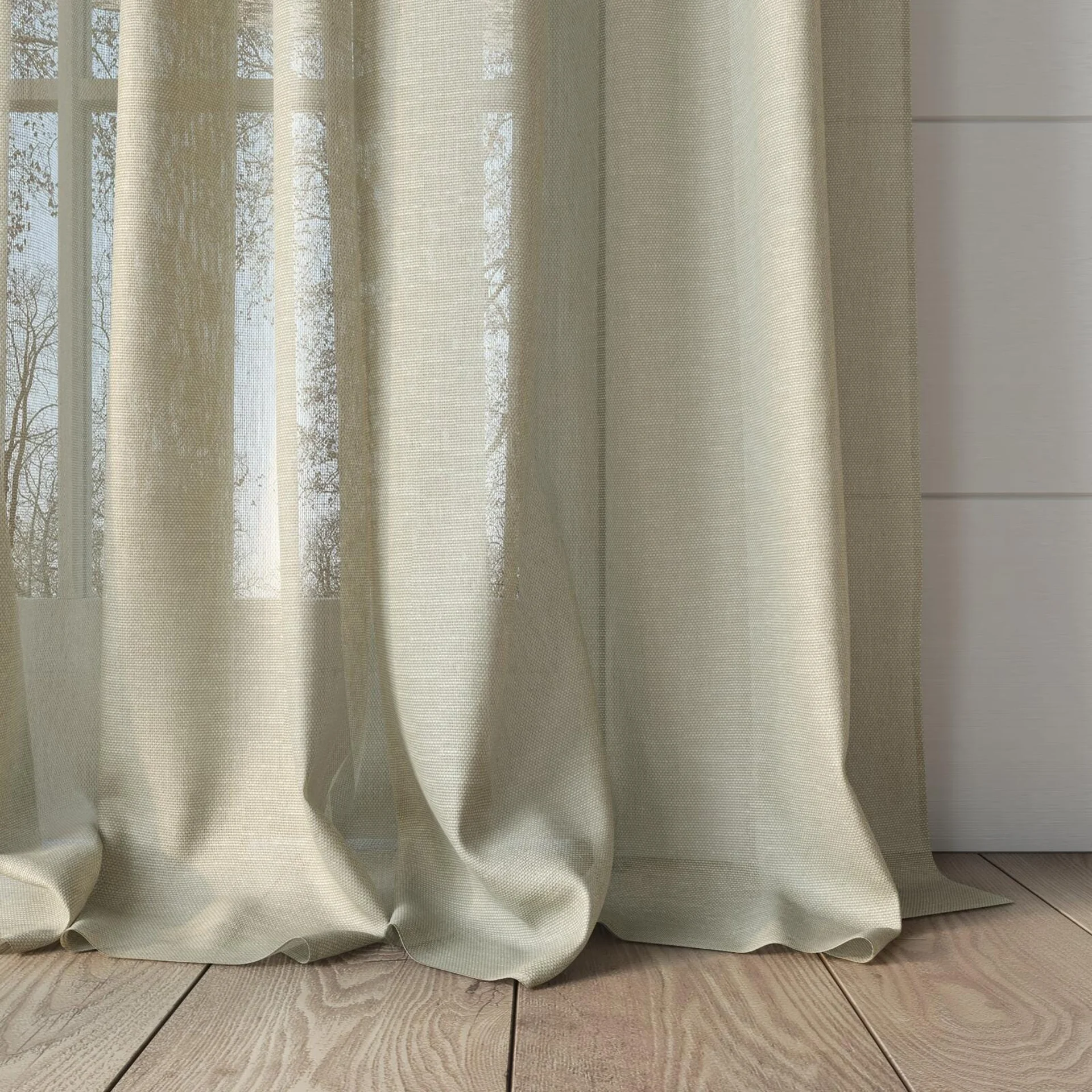 Bottom view of Alcova Desert, puddled, on curtain rod