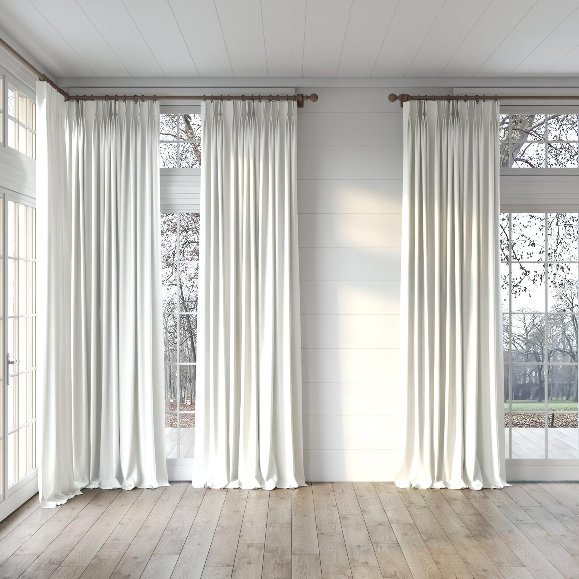Full view of Luxo Nougat, puddled, on curtain rod