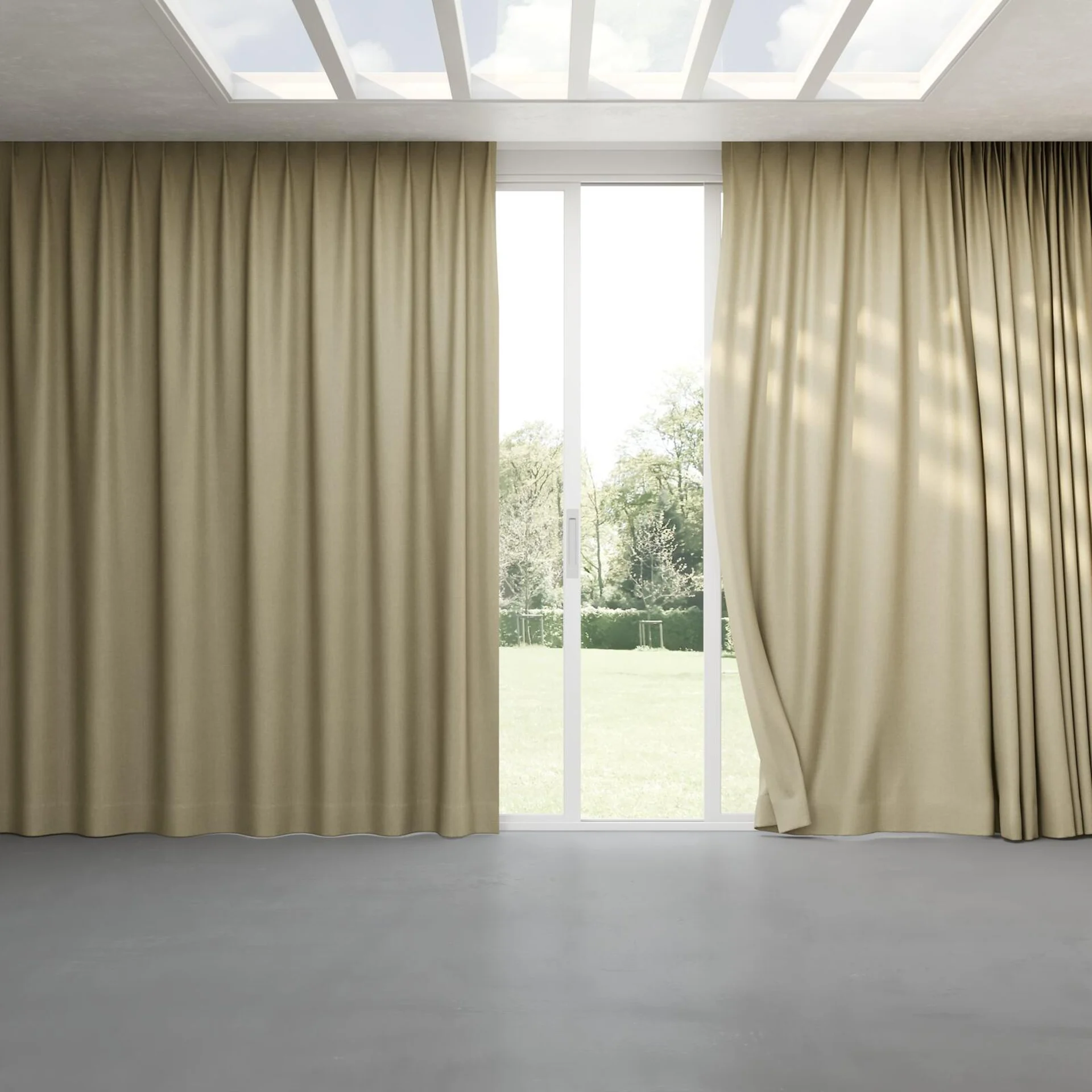 Full view of Cushy Seagrass, pinch pleat