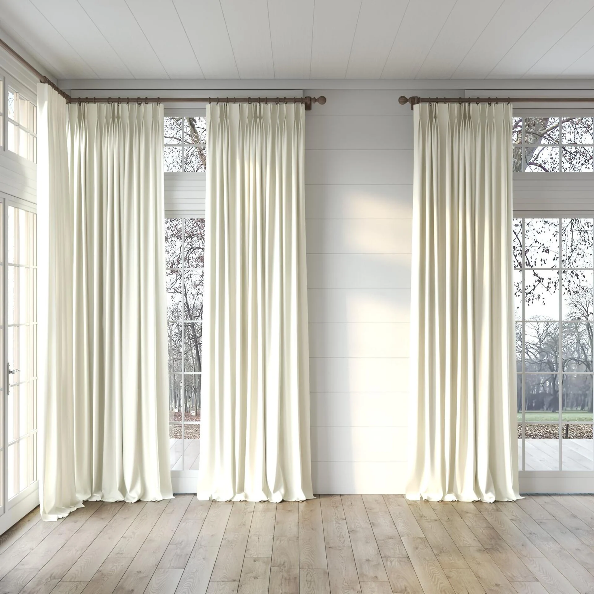 Full view of Vela Flax, puddled, on curtain rod