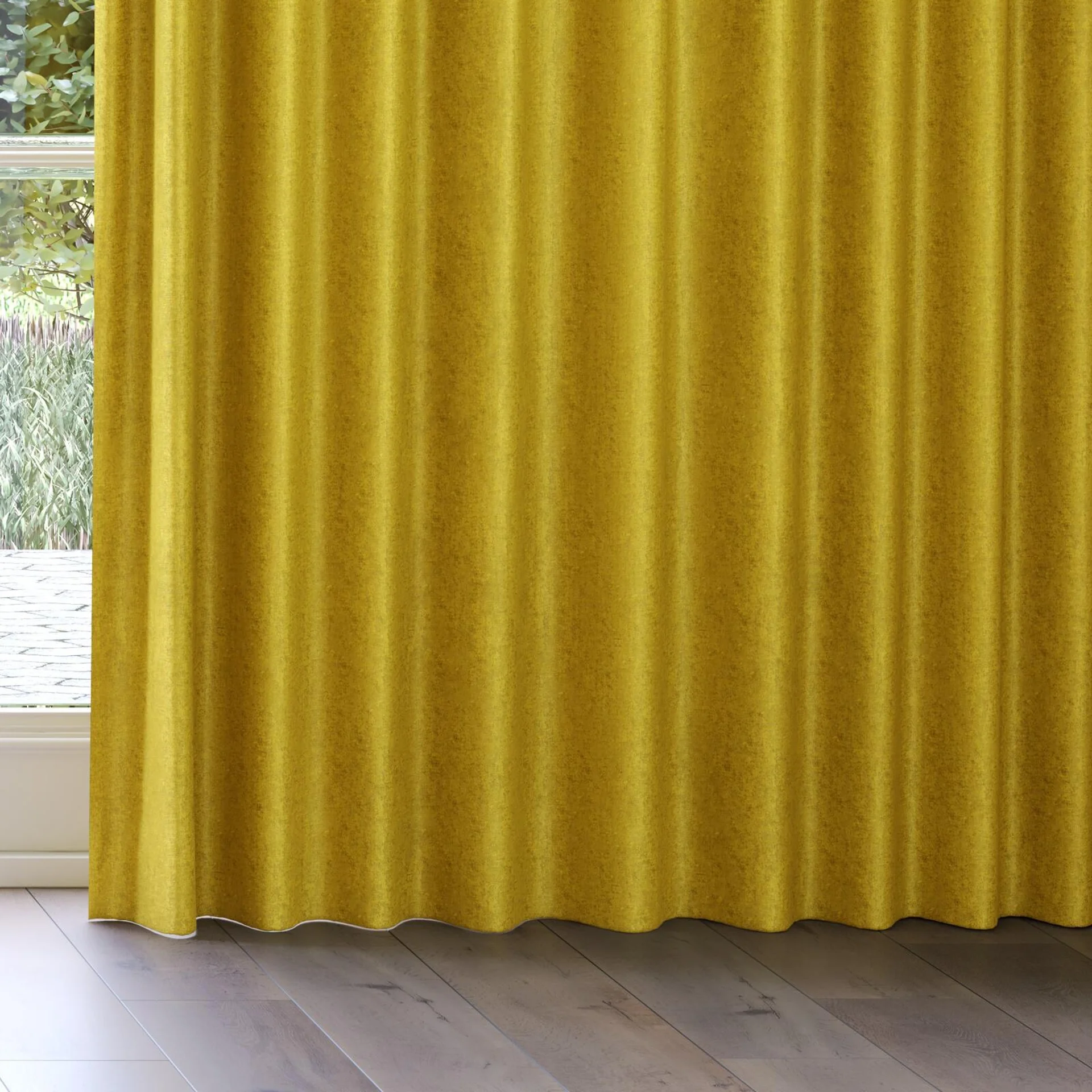 Bottom view of Hug Gold, on curtain rail