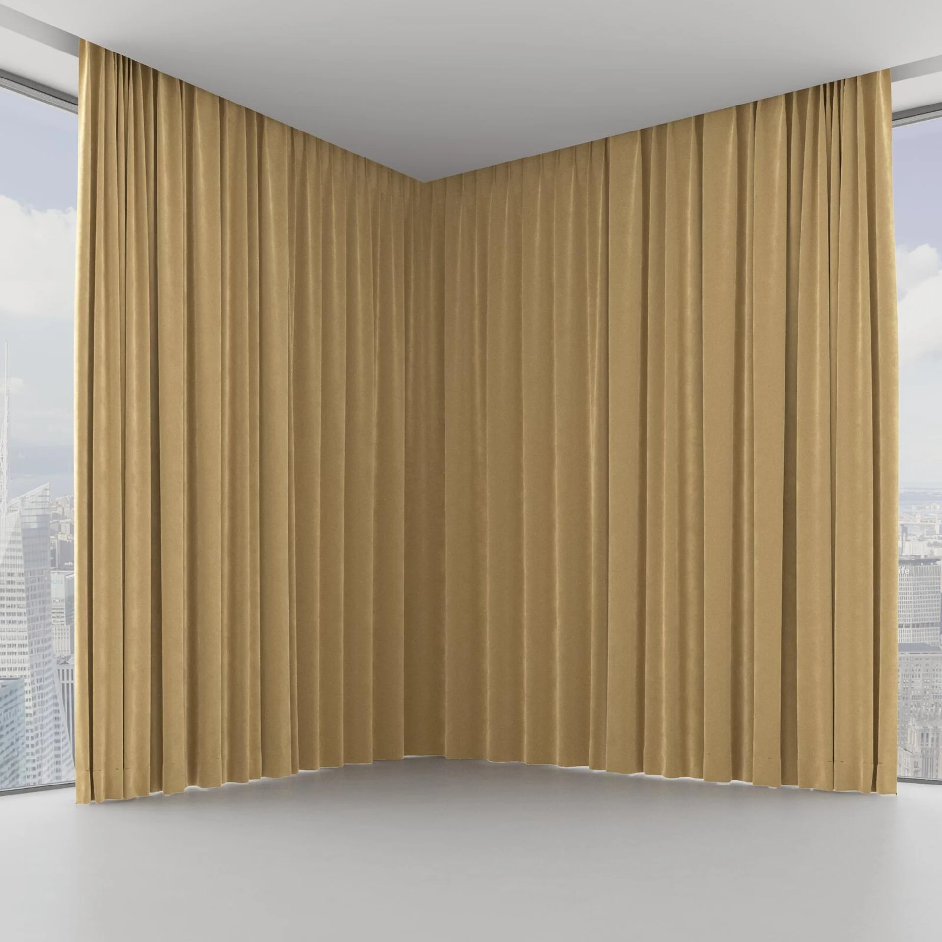 Front view of Lux Velvet Caramel 8309, on hidden rail