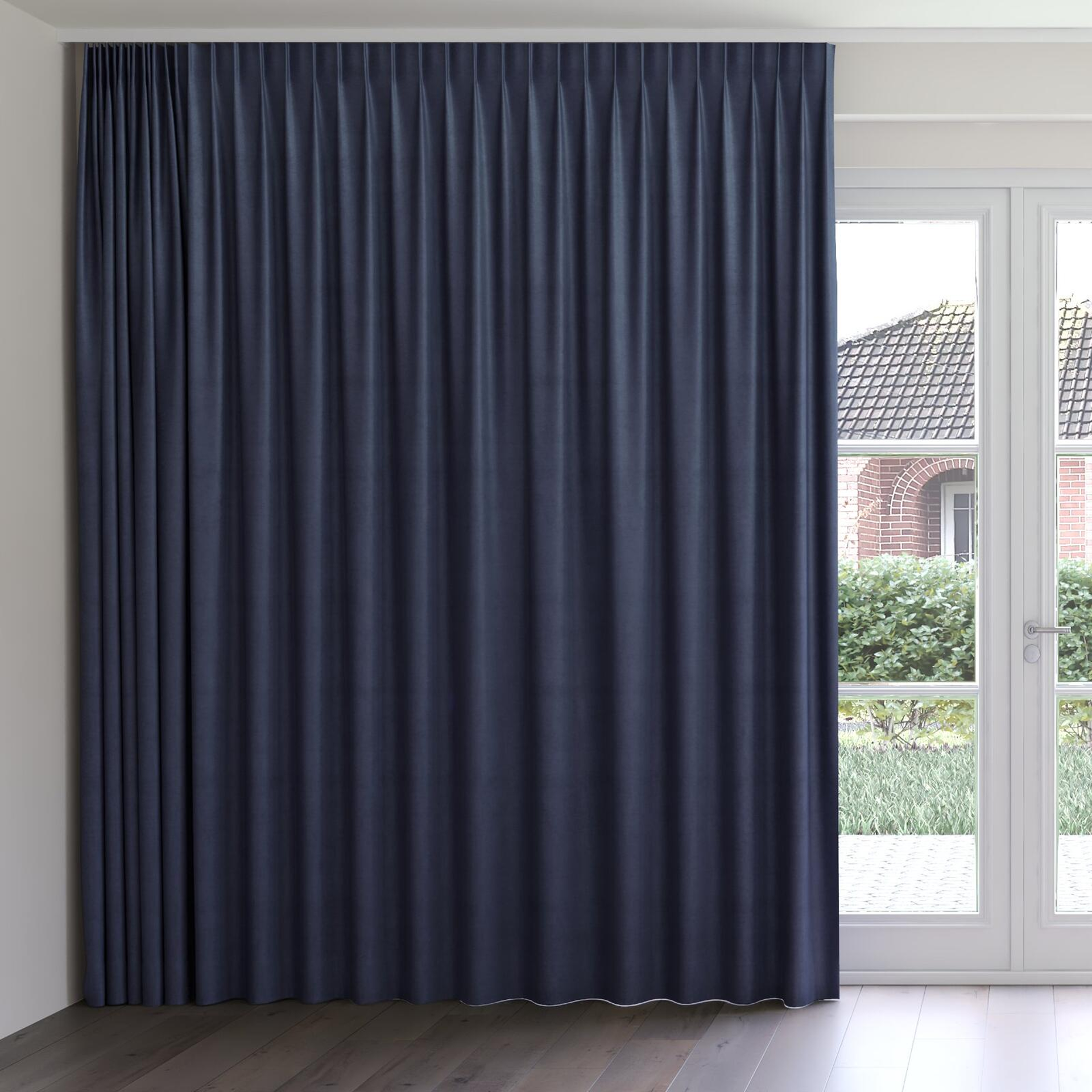 Front view of Baron Sapphire, on curtain rail