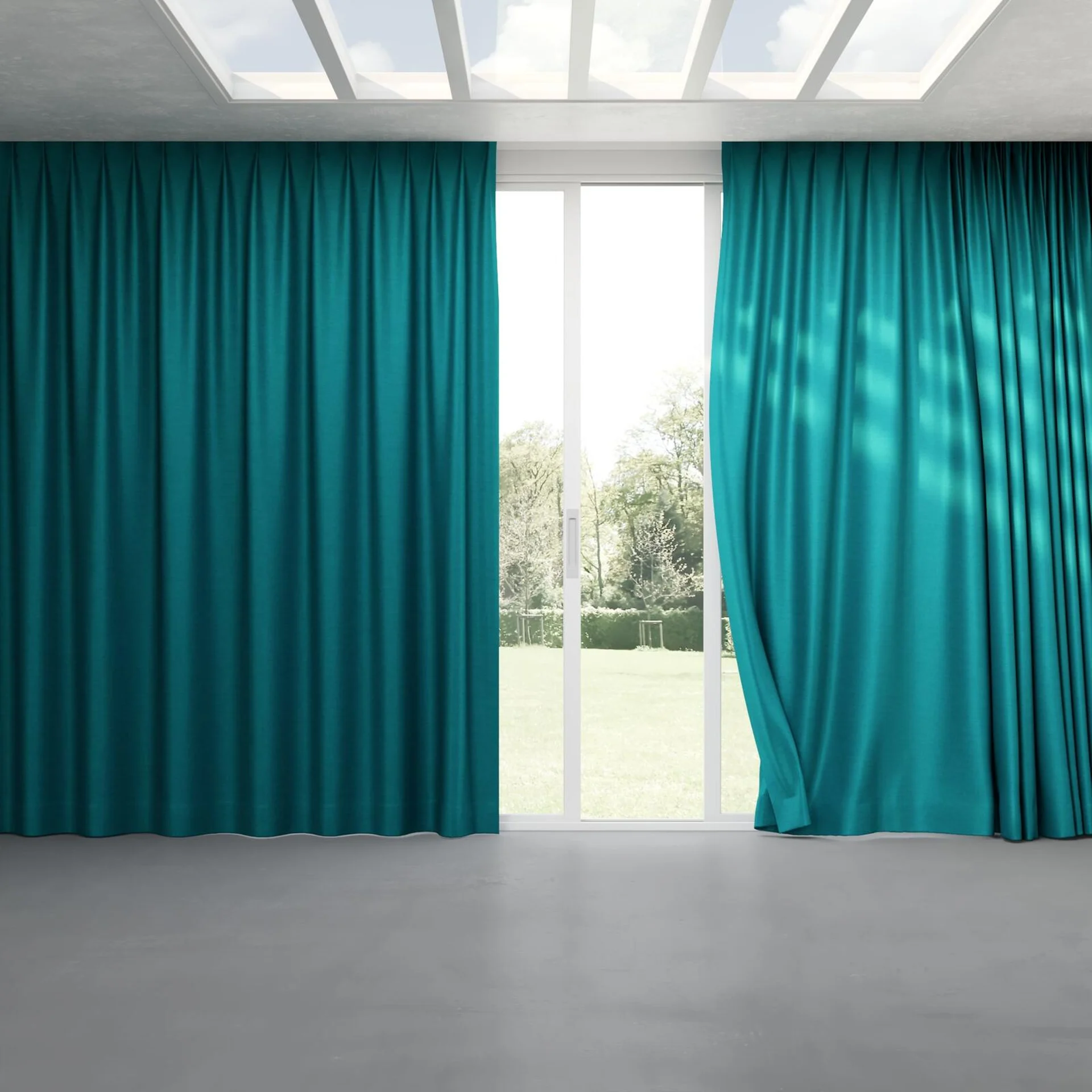 Full view of Drama Peacock, pinch pleat