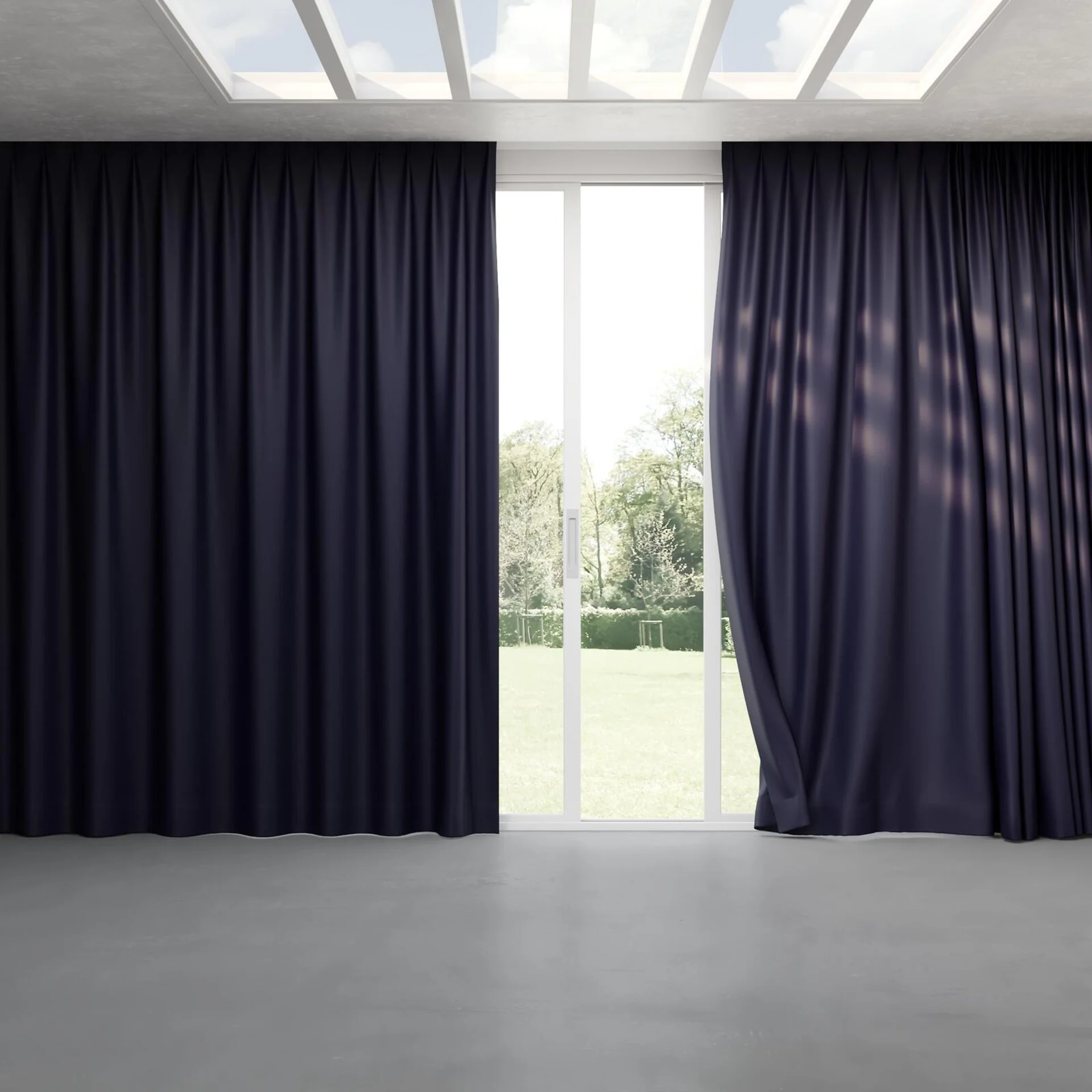 Full view of Ultra Dim Midnight, pinch pleat