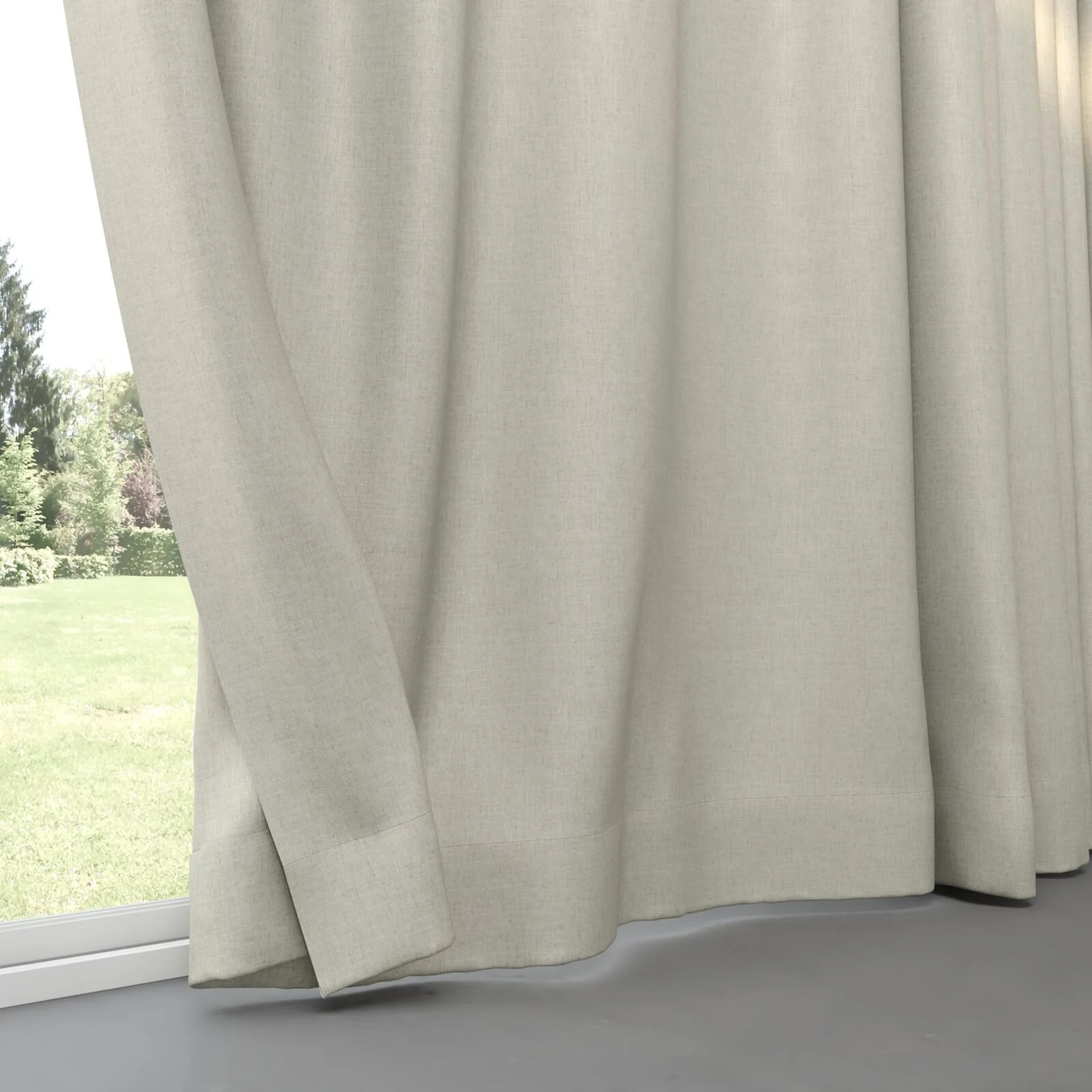 Bottom view of Stonewall Blackout Linen, pinch pleat