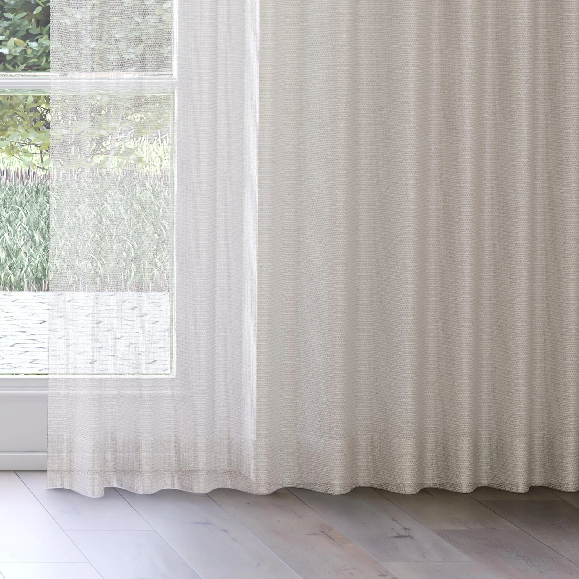 Bottom view of Cosmos Sand, on curtain rail