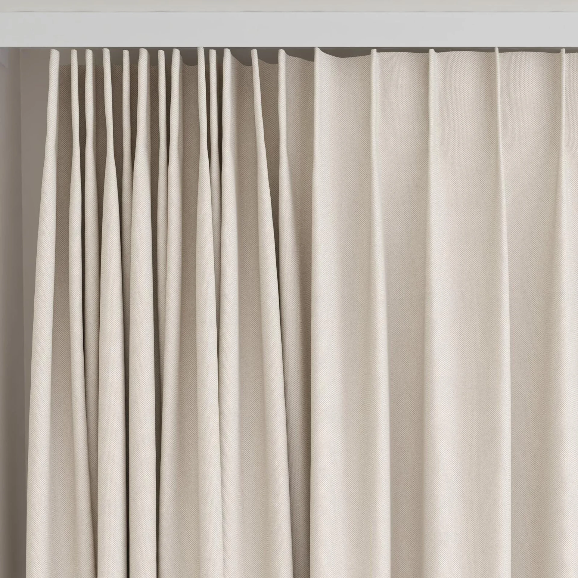 Top view of Oakley FR Linen, on curtain rail