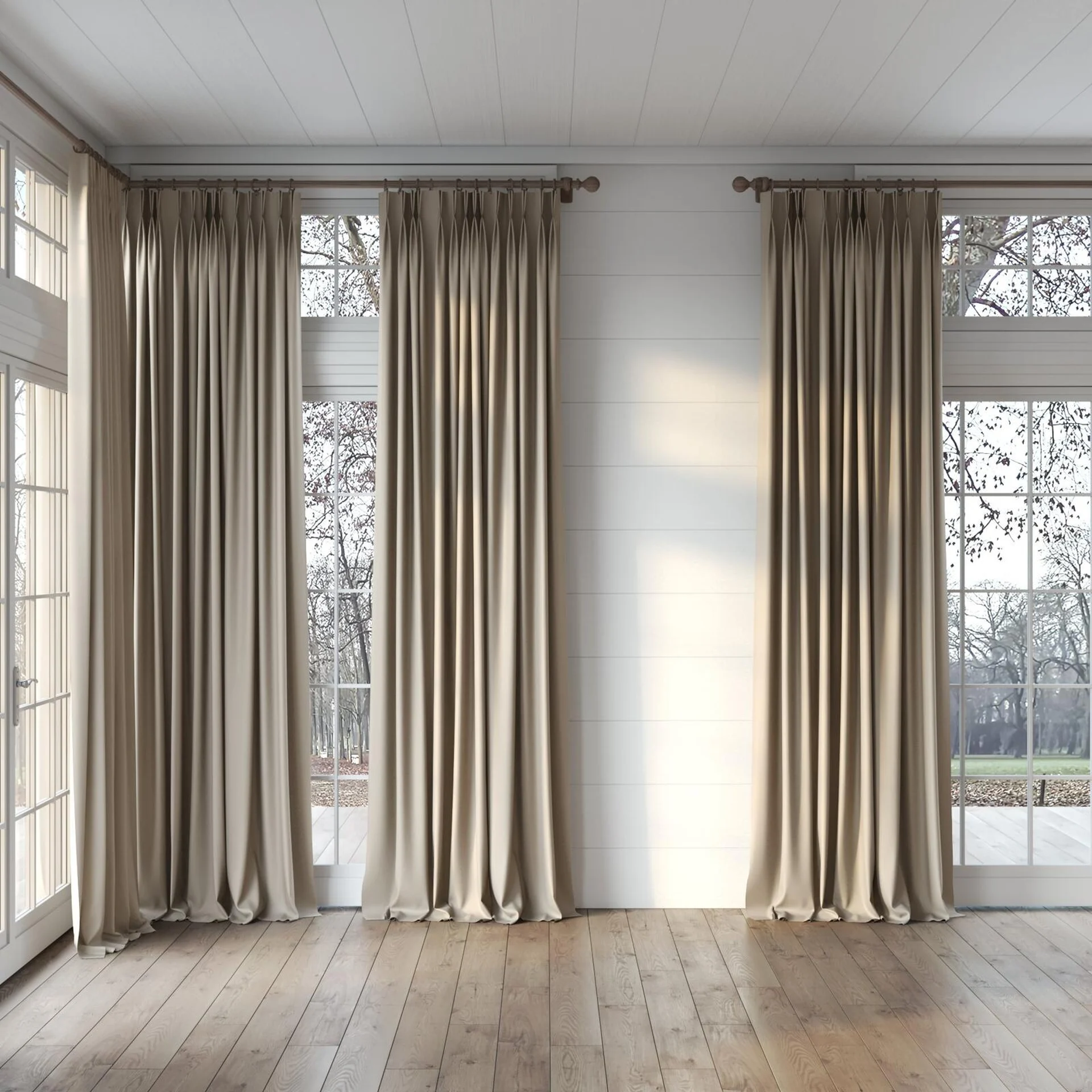 Full view of Woolskin Fresco, puddled, on curtain rod