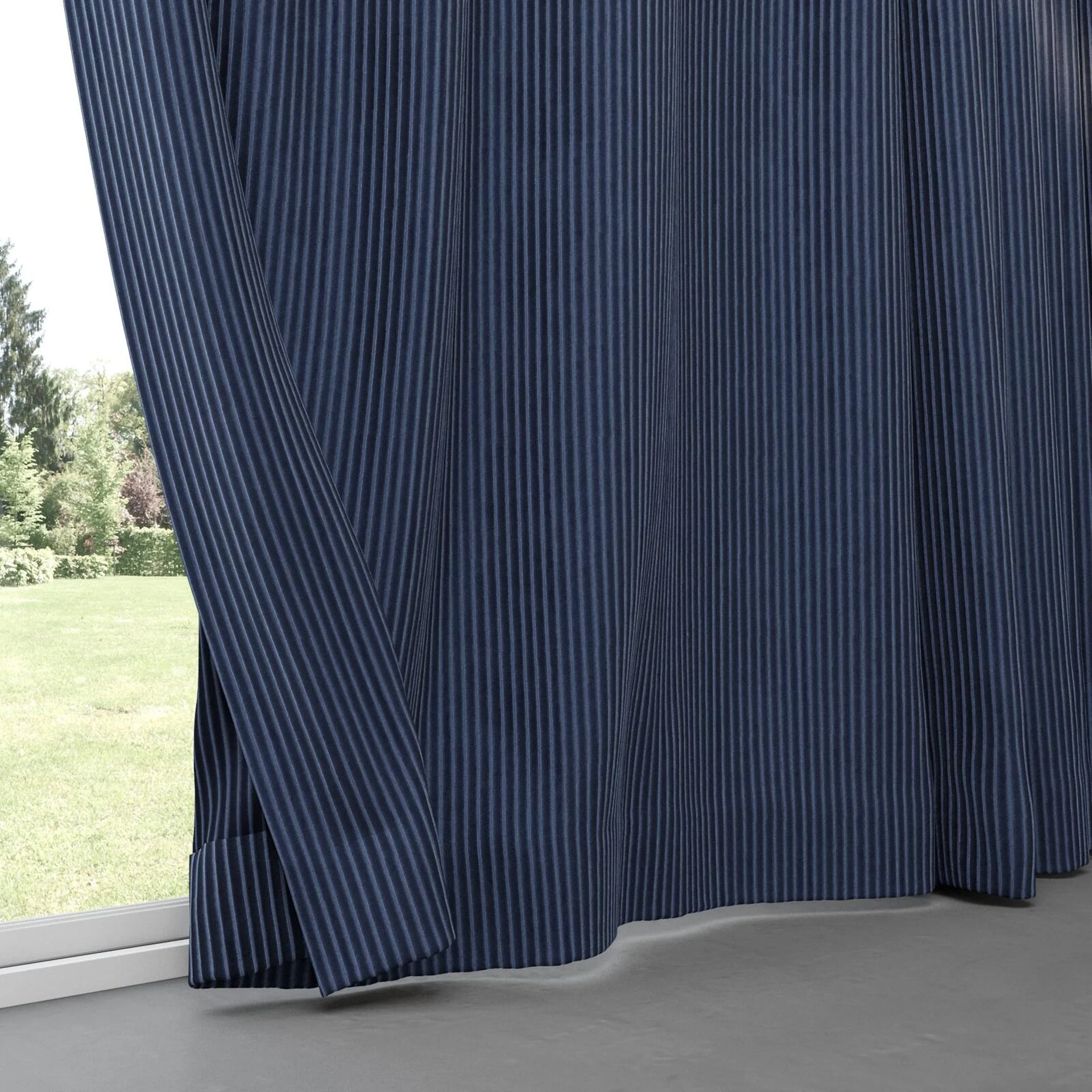 Bottom view of Embrace Navy, pinch pleat