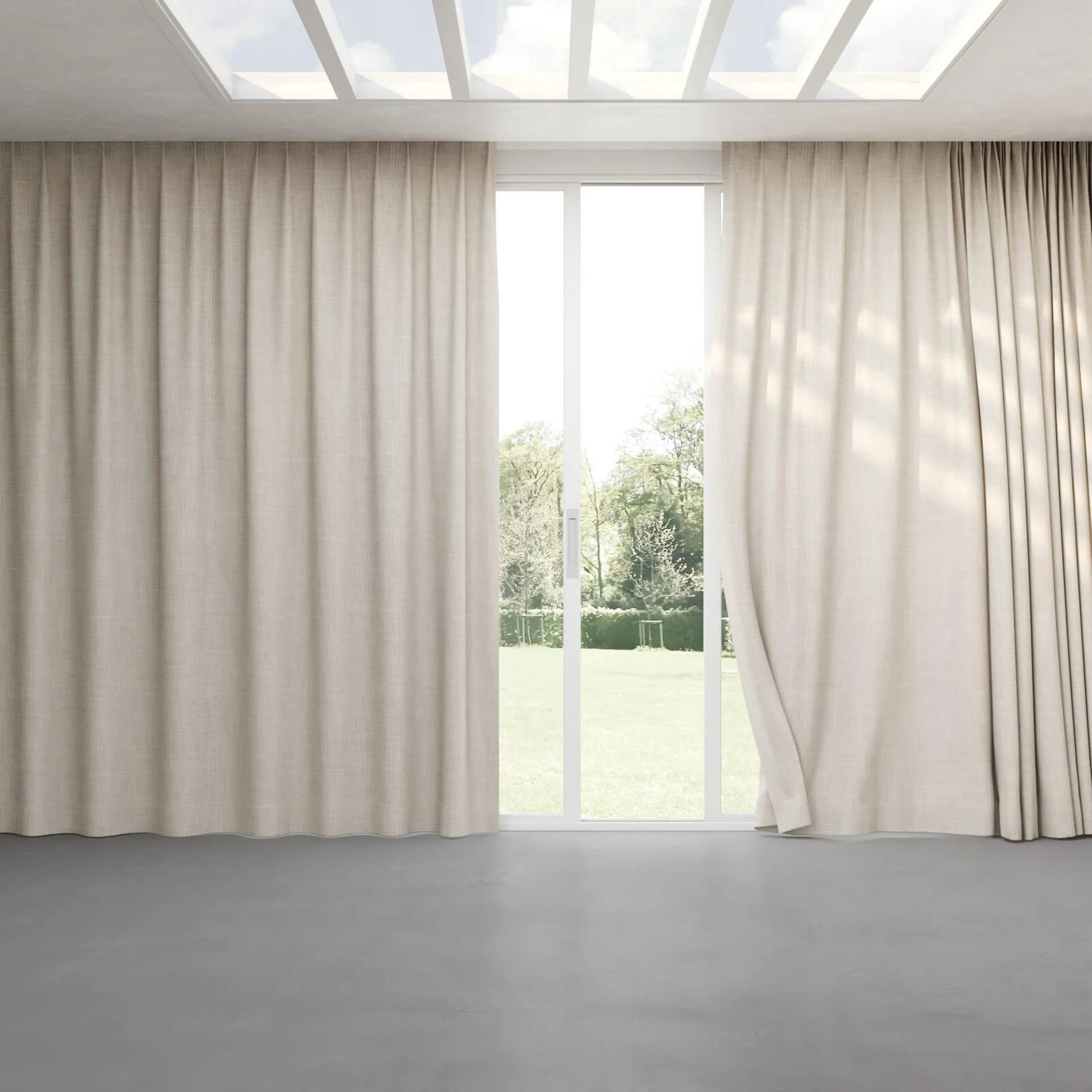 Full view of Chatham Flax, pinch pleat