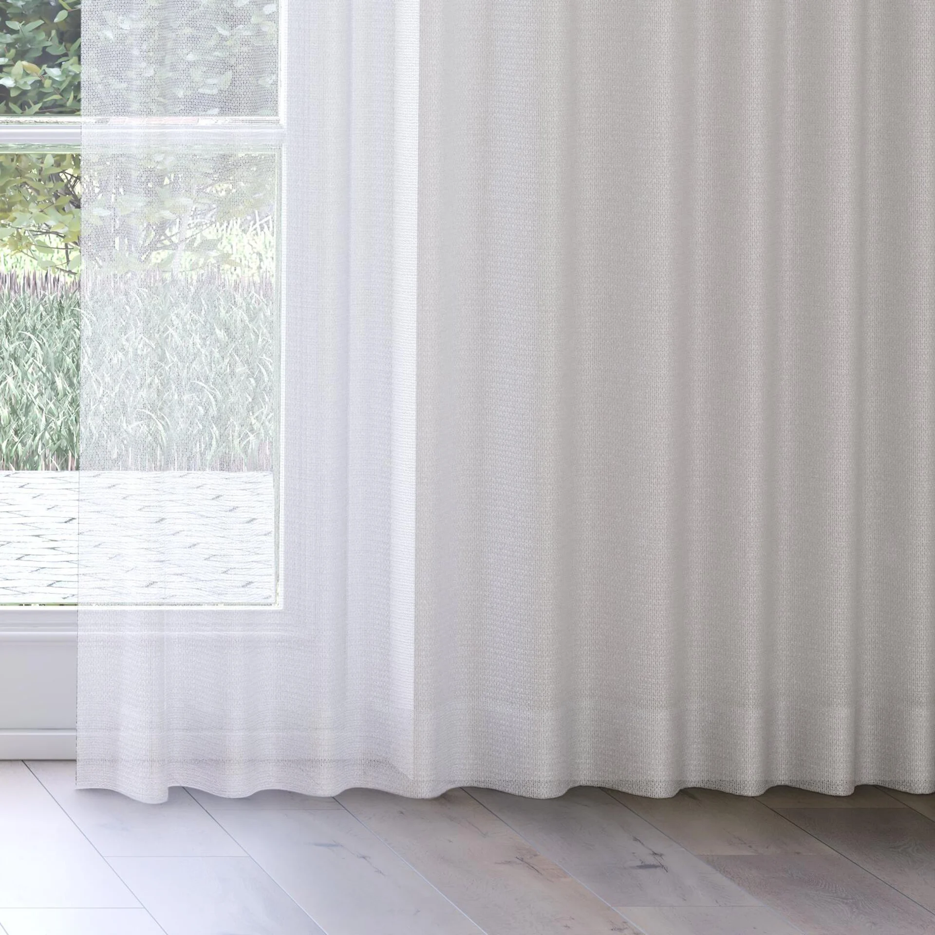 Bottom view of Cosmos Silver, on curtain rail