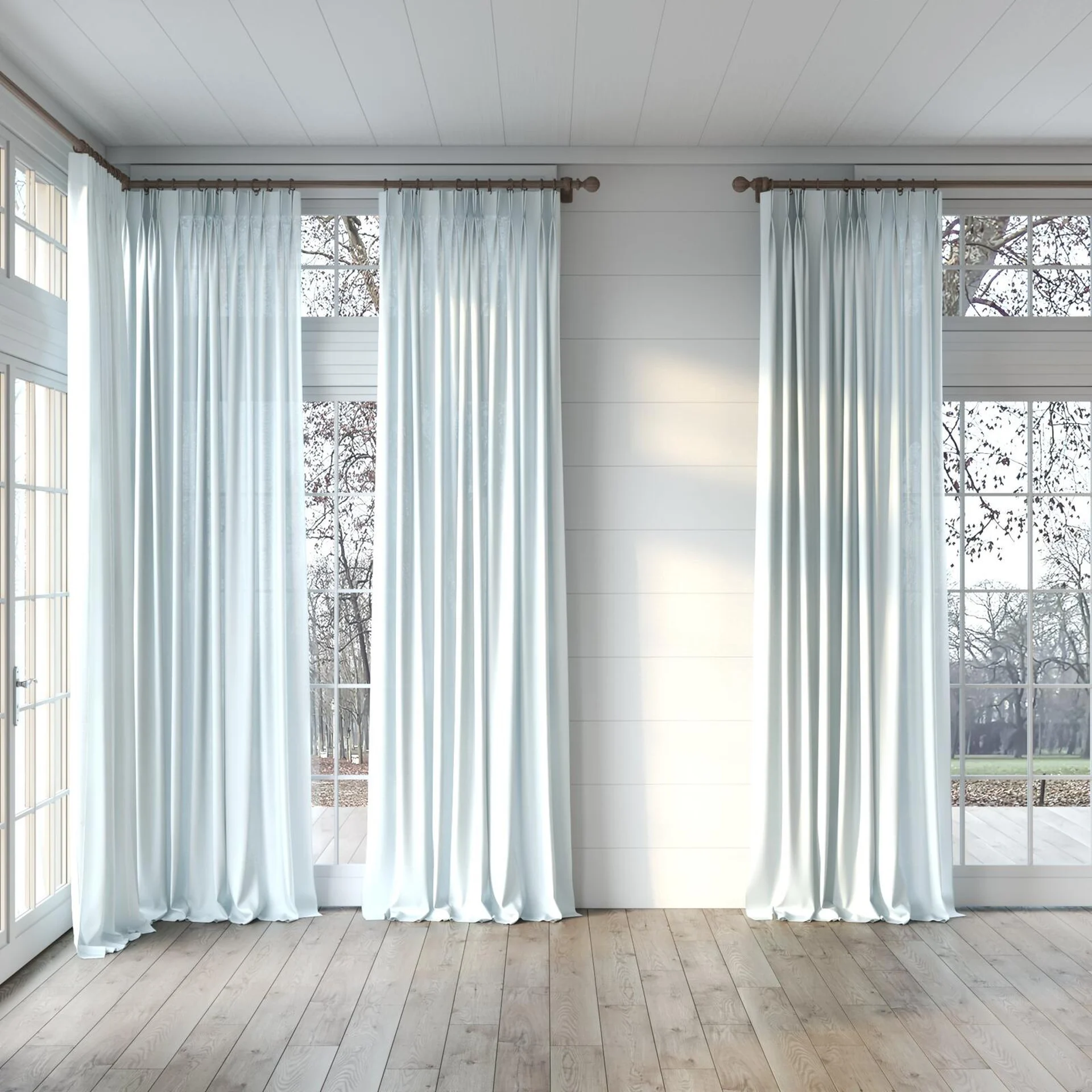 Full view of Kite Dew, puddled, on curtain rod