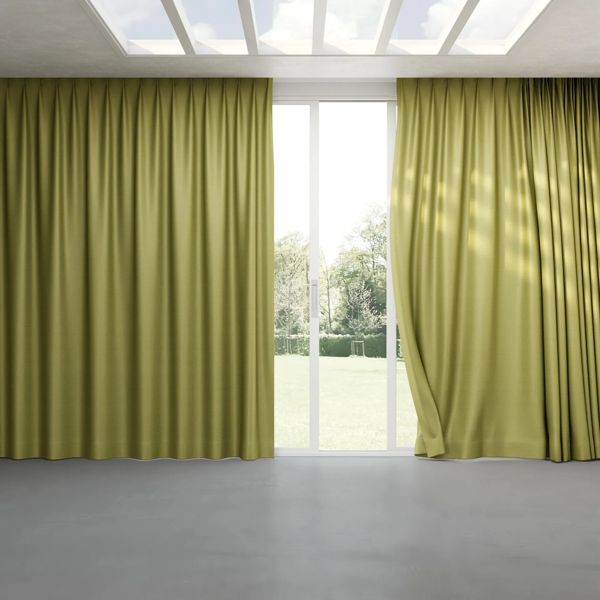 Full view of Silky Leaf, pinch pleat
