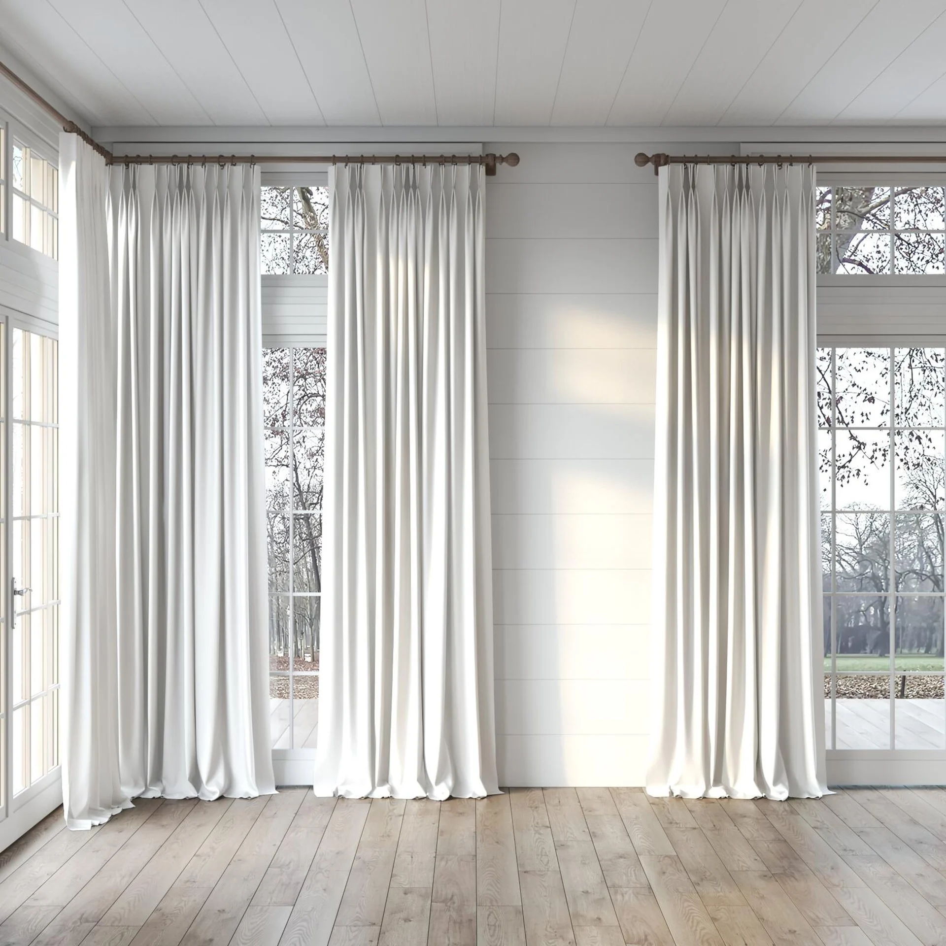 Full view of Rewind Iceberg, puddled, on curtain rod