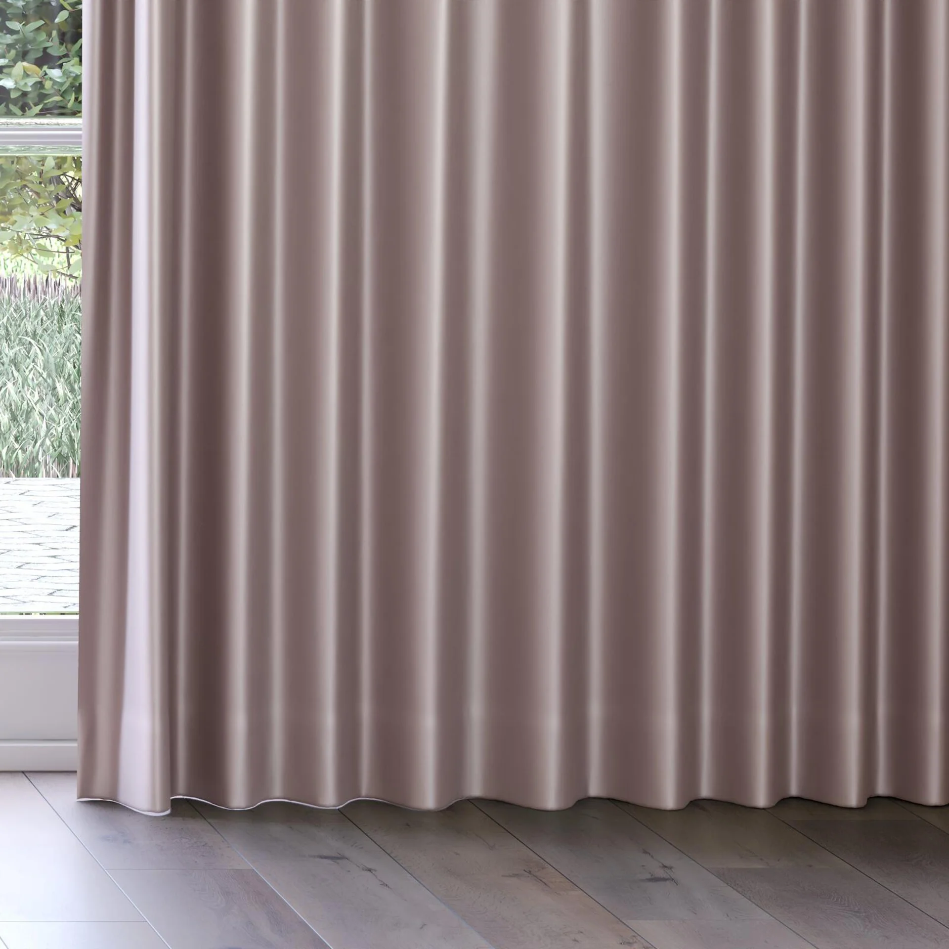 Bottom view of Moonbeam Lilac, on curtain rail