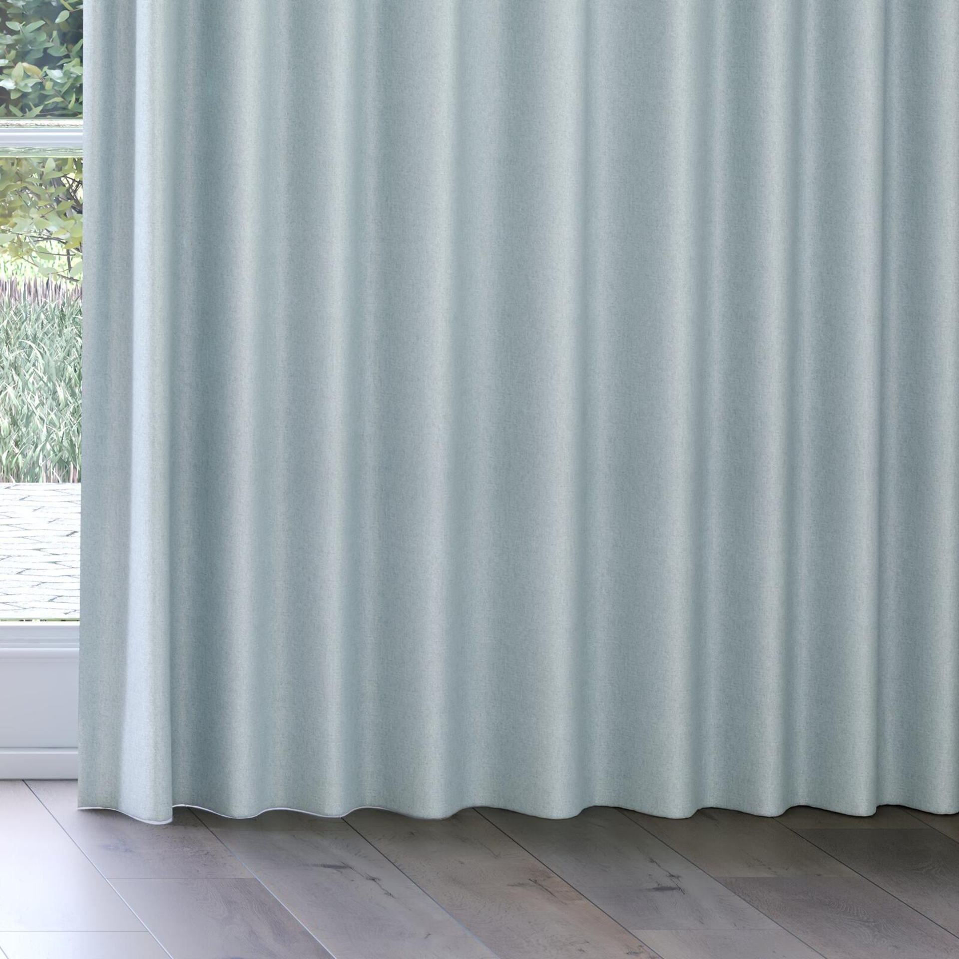 Bottom view of Liberate Aqua, on curtain rail