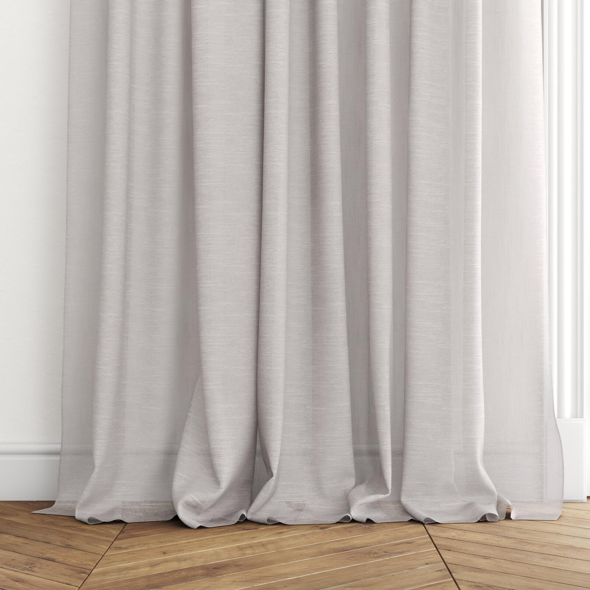 Bottom view of Angelic Plaza, puddled with pinch pleat, on curtain rod